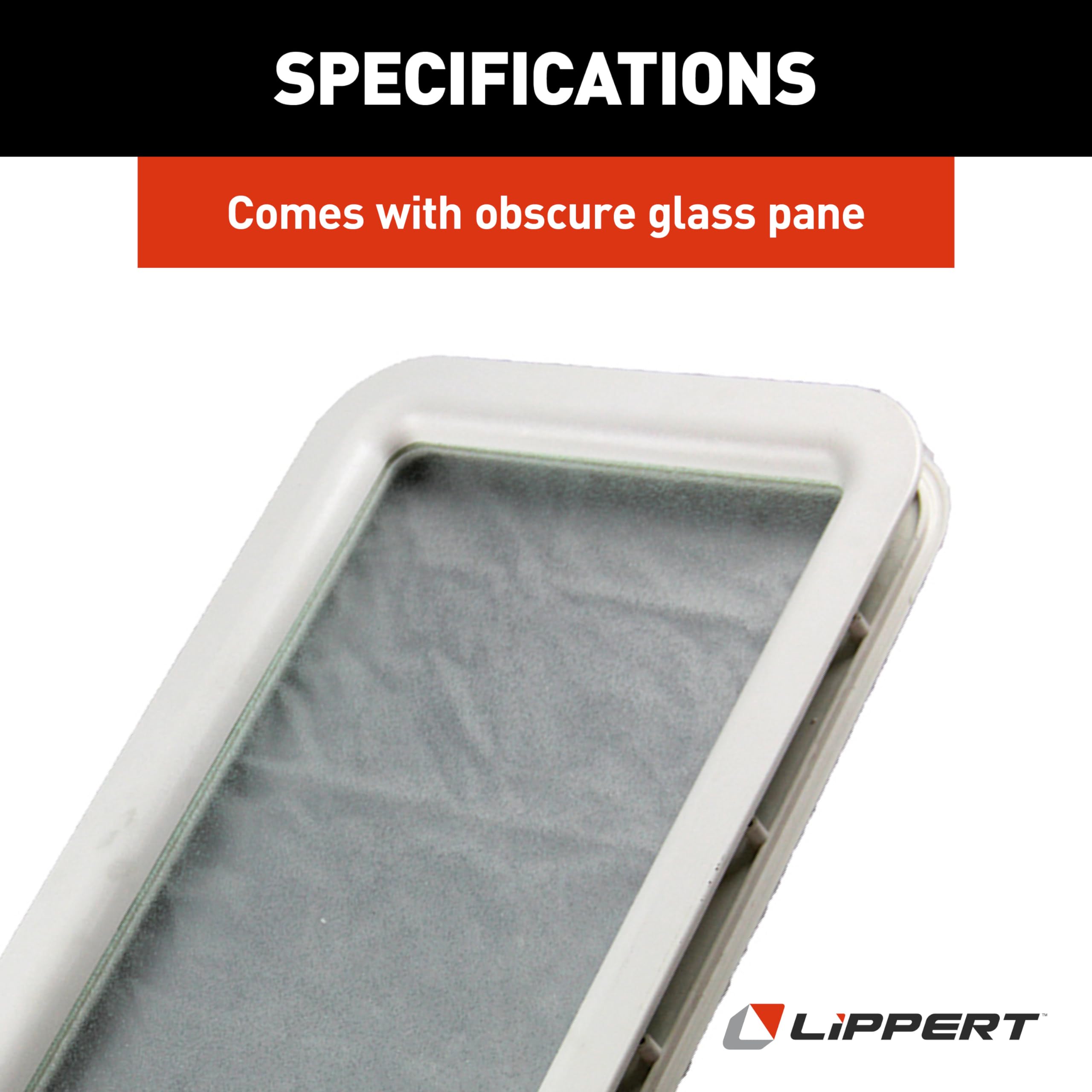Lippert Components RV Entry Door Replacement Inner & Outer Radius Window Frame, White, with Seal and Glass for 5th Wheel RVs, Travel Trailers and Motorhomes, Obscure Pane, High-Impact Polystyrene - 363369