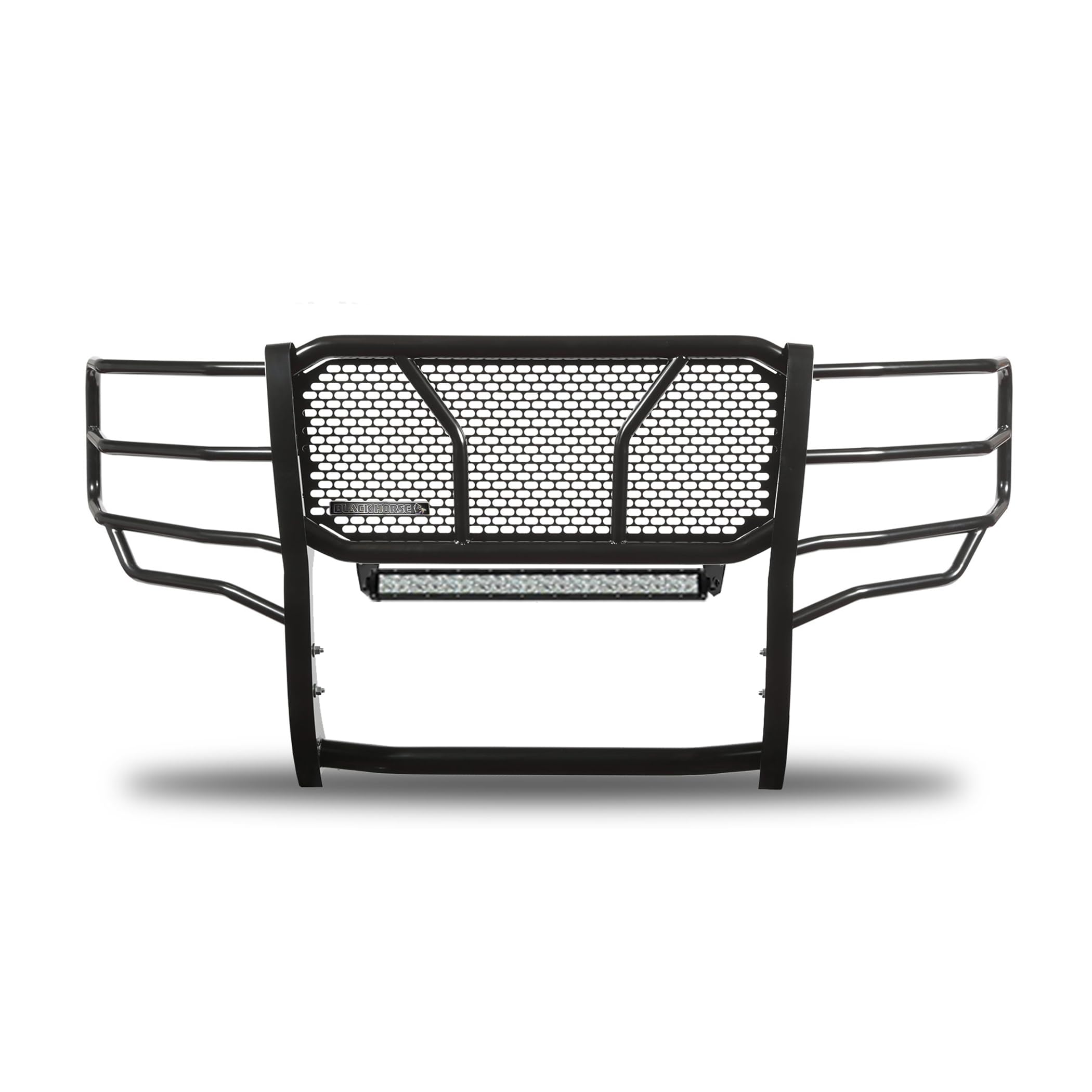 Heavy Duty Black Horse RUGGED Grille Brush Bumper Guard Modular Black Come with 20" Double Row LED Light Compatible with 2015-2019 Silverado 2500 HD|2015-2019 Silverado 3500 HD-RU-CHSI15-B-KIT