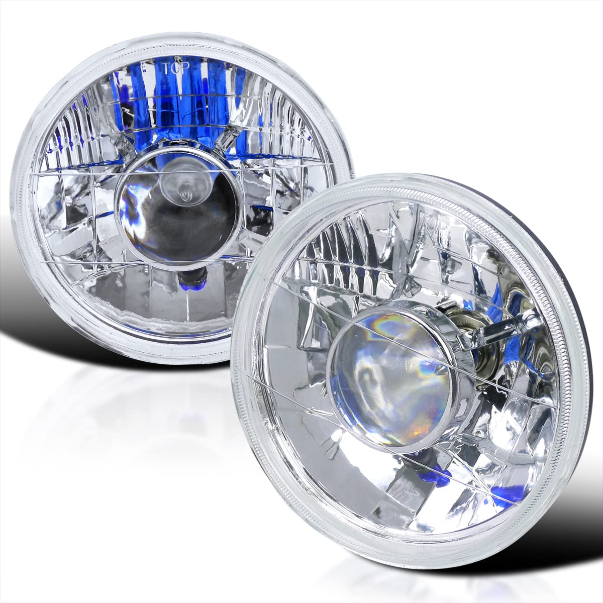 7" Inch Round Chrome Projector Headlights SPEC-D TUNING Compatible with Most Vehicles Equipped w/ 7" Round Headlights, Left + Right Pair Headlamps Assembly