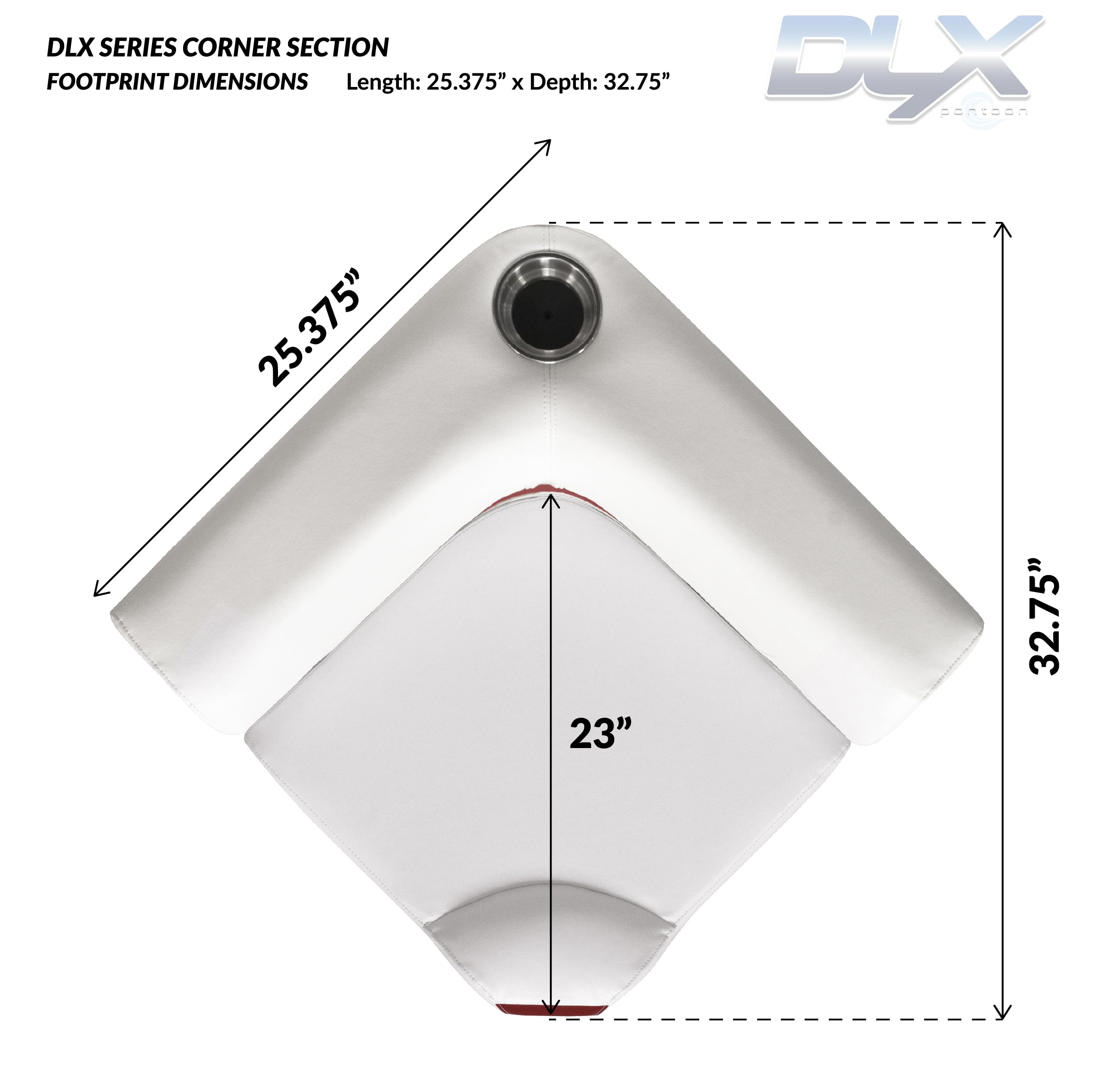 DLX Series Wise DLX133-1906 Pontoon Corner Cushion Set - White/Crimson Red