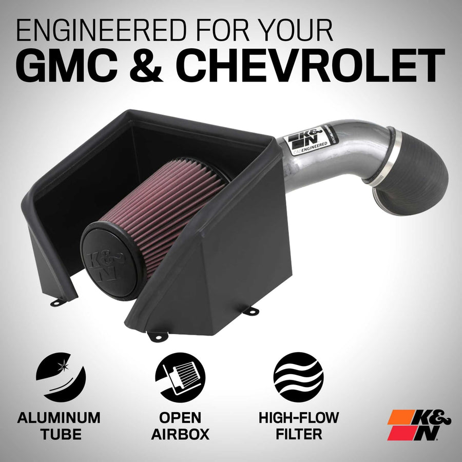 Cold Air Intake System K&N: High-Flow Air Filter, Increase Performance & Towing: Compatible with 2020-2024 Chevrolet/GMC: Silverado 2500 & 3500, Sierra 2500 & 3500, 77-3103KC