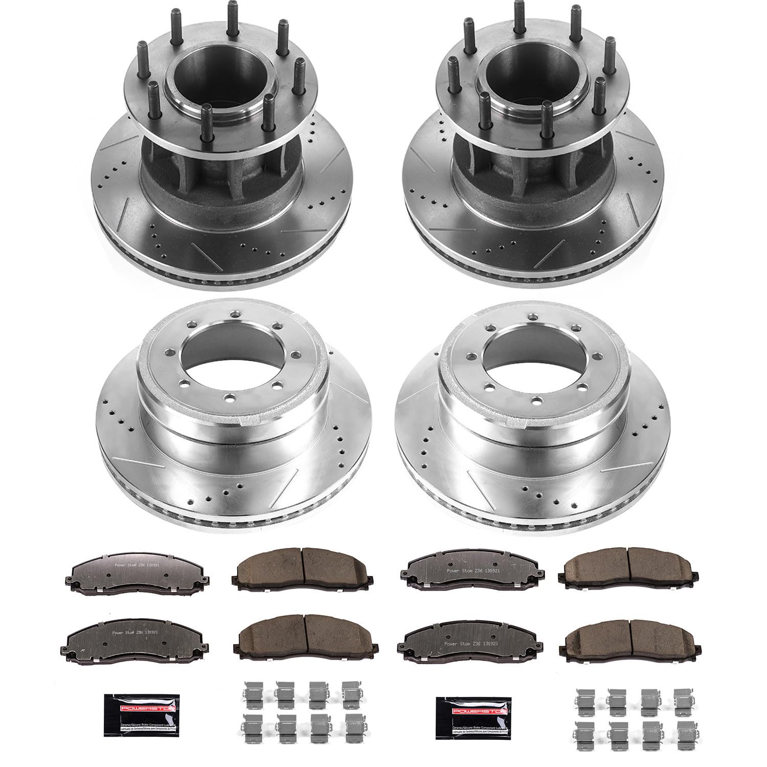 Power Stop K7572-36 Z36 Truck & Tow Front and Rear Brake Kit, Carbon Fiber Ceramic Brake Pads and Drilled/Slotted Brake Rotors