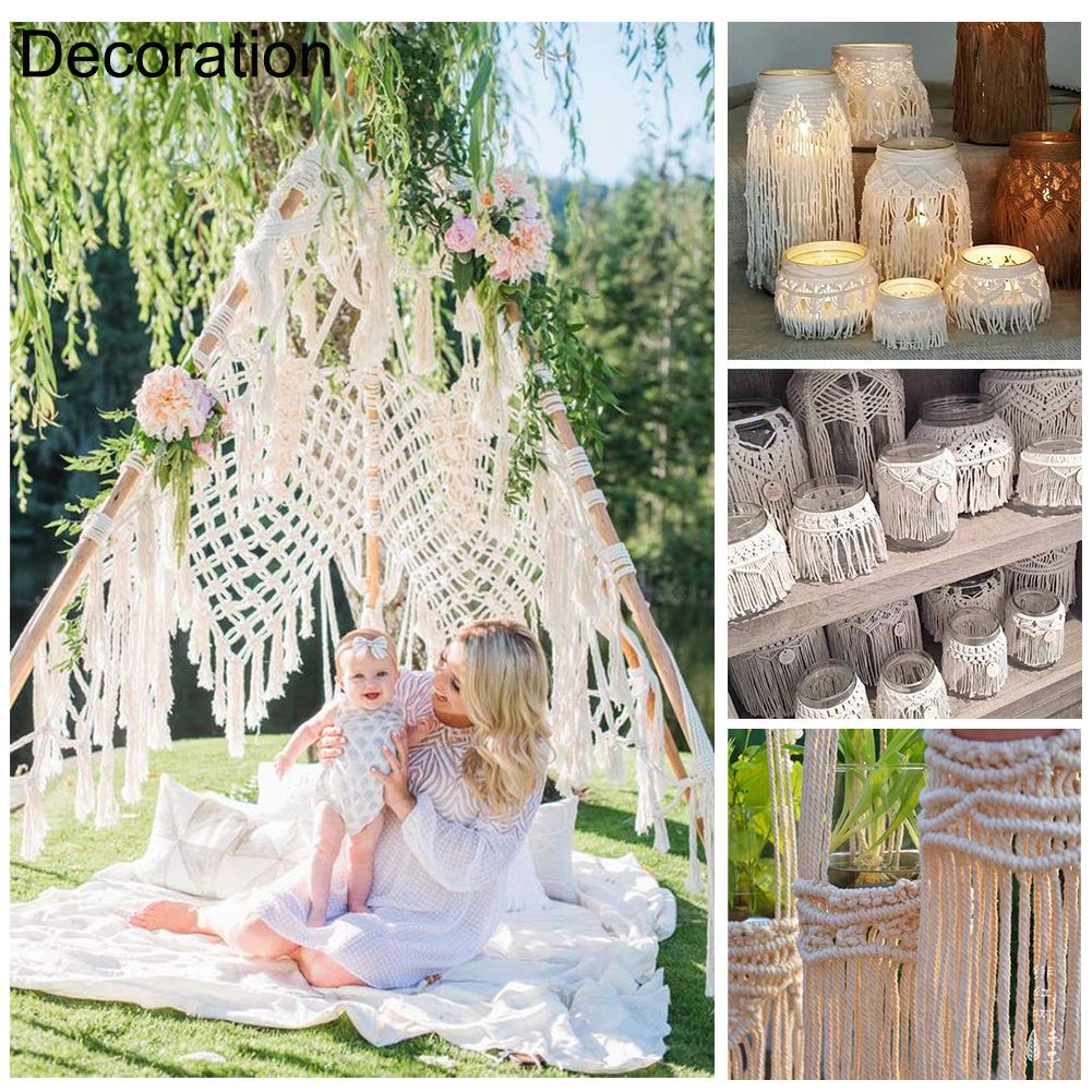 Natural Cotton JEWELEADER 110 Yards Macrame Cord 4mm Twisted Soft Knitting Rope for Handmade Crafts Decoration Wall Hanging Plant Hanger Crocheting Bohemia Dream Catcher Navajo White
