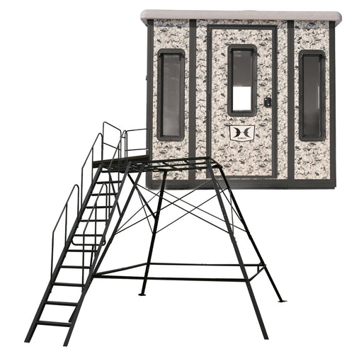 Hawk 87" W x 69" D x 78" T Compound Hunting Assembled Insulated Steel Box Blind | Floor with Rubber Pad and Multiple One-Hand-Operable Windows | Blind w/ 10ft Premium Towerbase