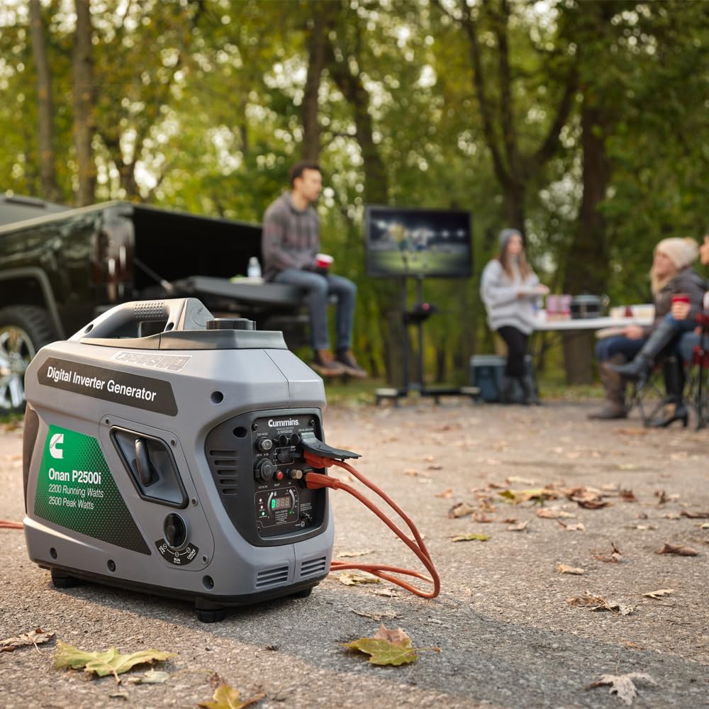Cummins Onan P2500i Generator Inverter, 2500 Peak/2200 Running Watts, Ultra-Quiet 52 dBA, Portable Gas Powered, Parallel Ready, 10hr Runtime, Lightweight 48 lbs, RV & Camping, CARB/EPA Compliant