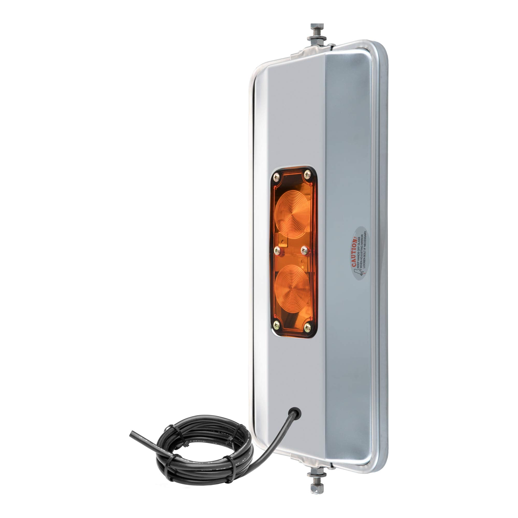 7 x 16-Inch RETRAC Stainless Steel Rounded Angle-Back Heated, Lighted West Coast Mirror Head, Universal Driver or Passenger Side, Chrome