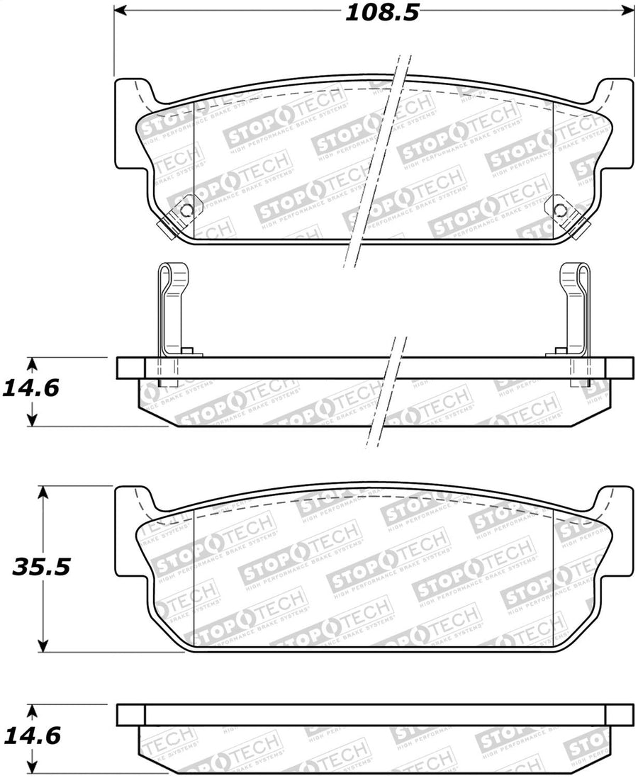 Rear StopTech 308.05881 Brake Pads with Shims and Hardware Street