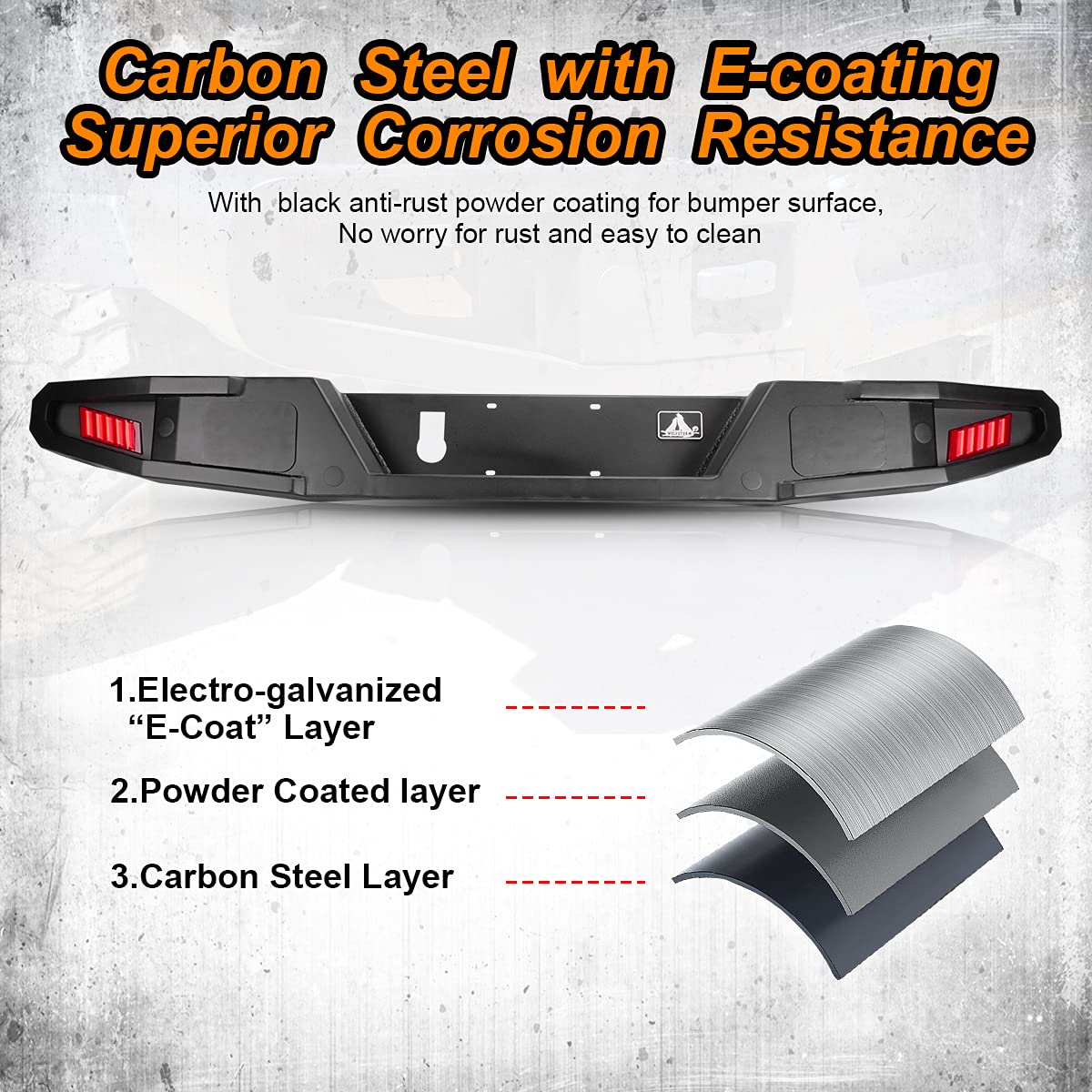 Rear Bumper WOLFSTORM Compatible with 2019 2020 2021 Jeep Gladiator JT, Rock Crawler Full Width with 2 Led Lights/Hitch Receiver