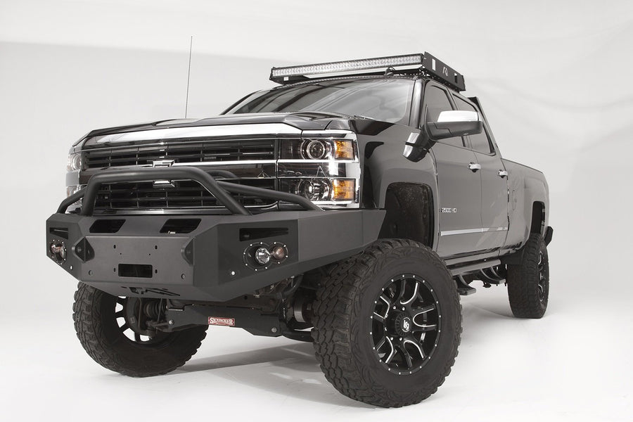 Fab Fours Premium Winch Front Bumper 2 Stage Black Powder Coated w/Sensors w/Pre-Runner Grill Guard CH14-C3052-1