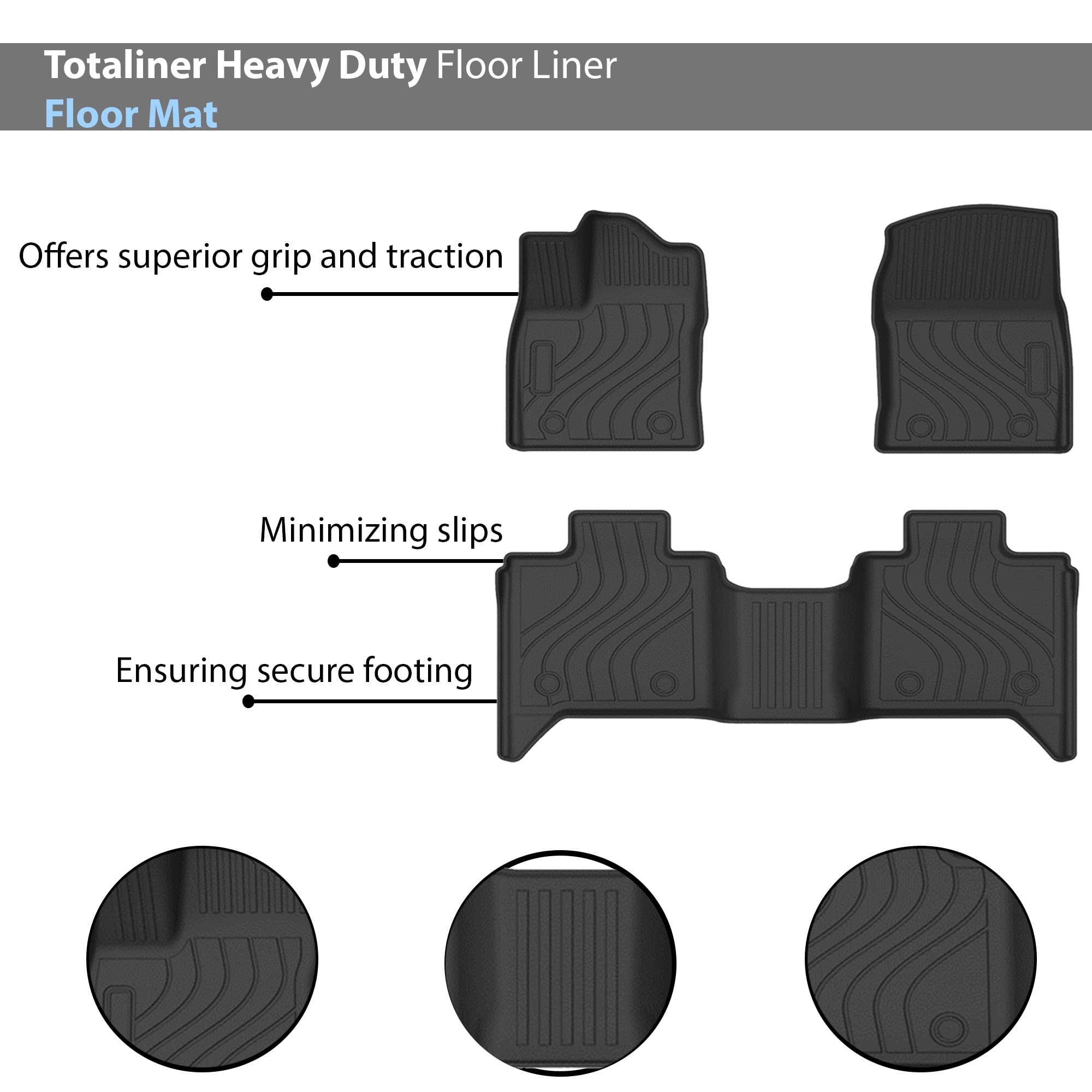 TOTALINER Black Horse Heavy Duty Floor Mat Anti-Skid Black 1.37'' Thickness Compatible with 2022-2025 Toyota Tundra-FMTTU22