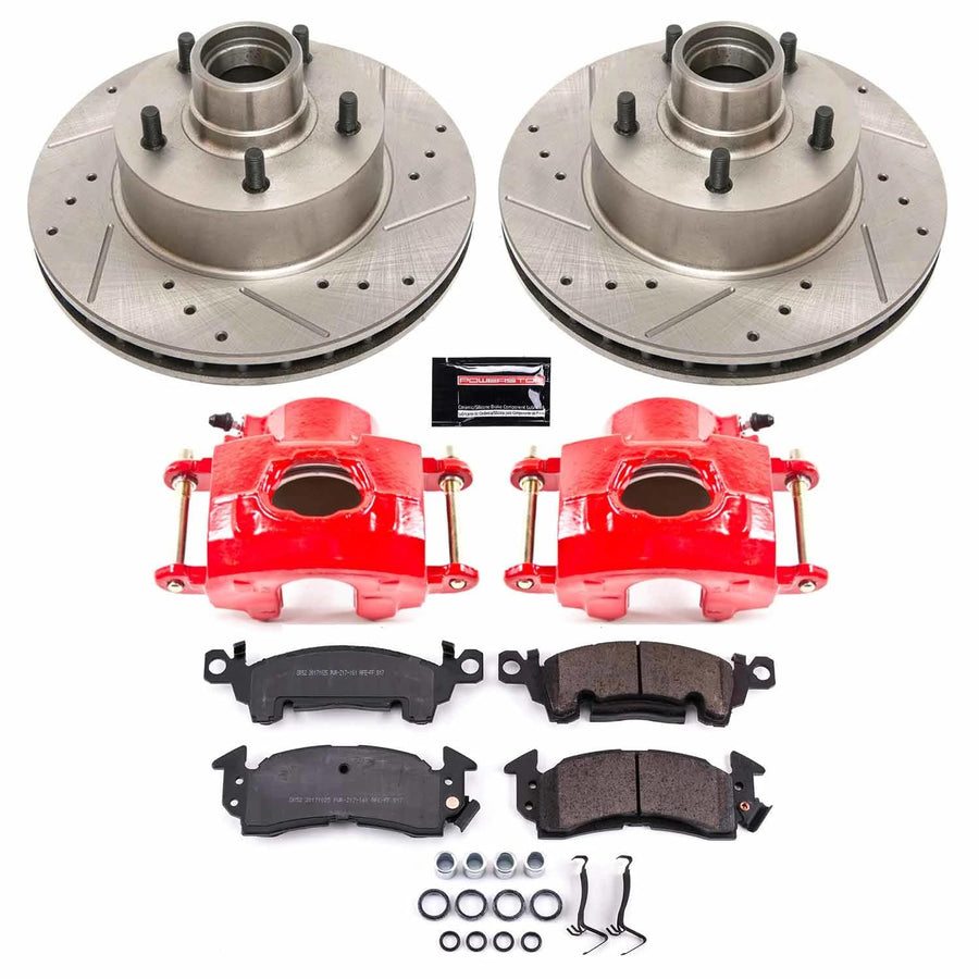 Power Stop Z23 Evolution KC2908 Front Brake Kit-Drilled/Slotted Rotors, Carbon Ceramic Brake Pads & Calipers