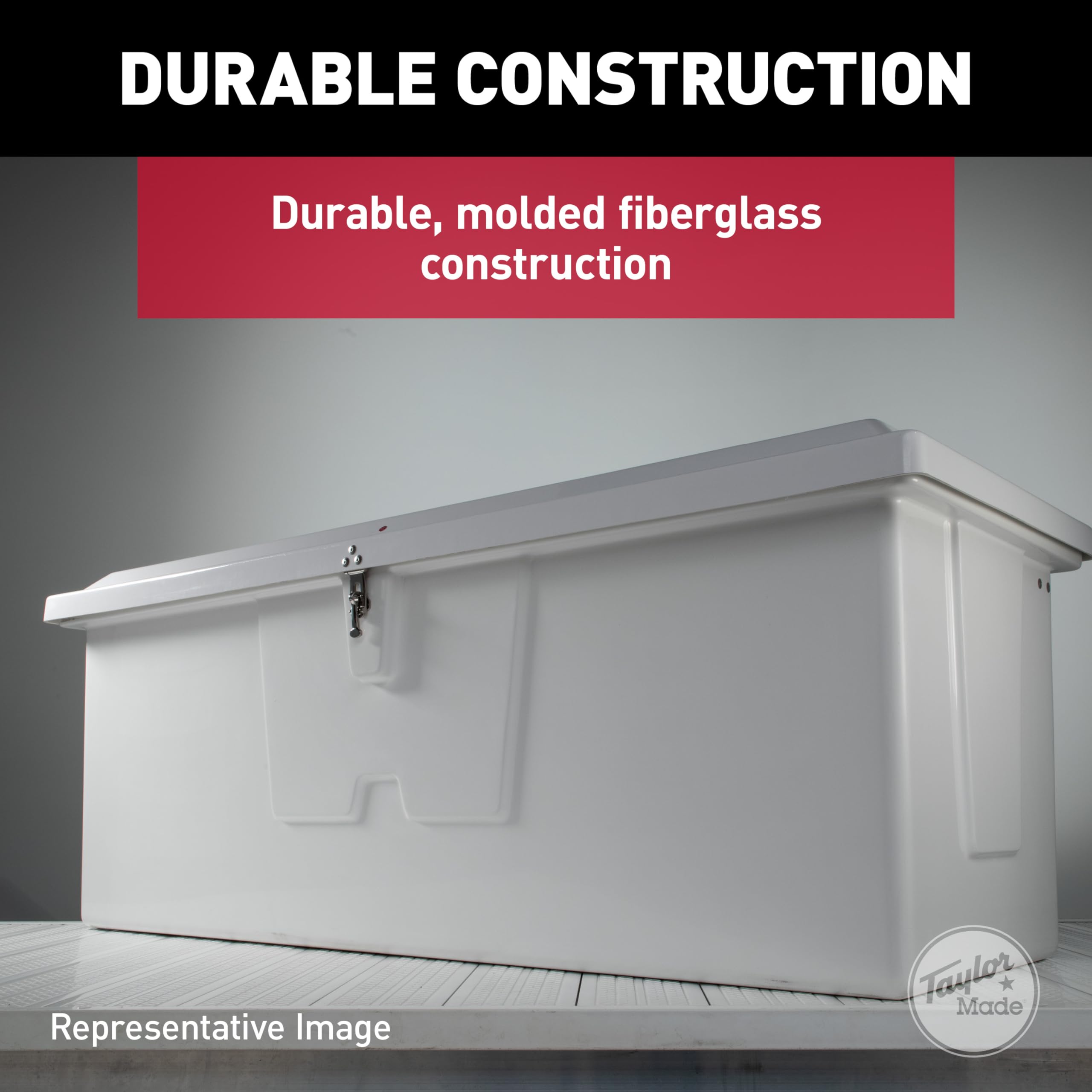 Stow 'N Go Medium Fiberglass Deep Dock Box TAYLOR MADE PRODUCTS, White (27"H x 72"W x 26"D) – Fiberglass construction, UV gelcoat finish, stainless steel lockable latch and hardware – 2020108644