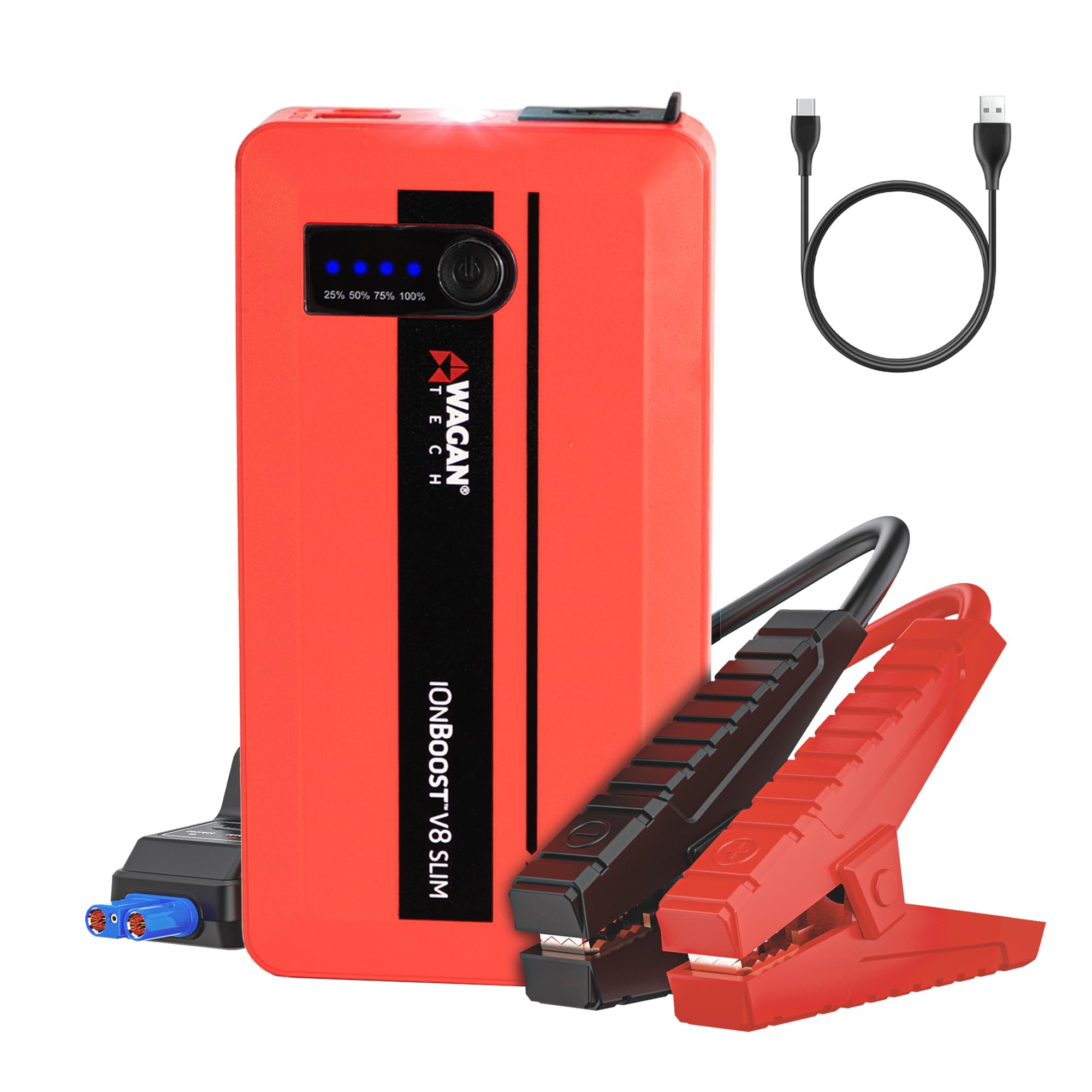 Wagan iOnBoost V8 Slim Jump Starter 1200A Peak Portable 12V Lithium Car Battery Booster for Up to 4.0L V8 Gas or 2.0L Diesel 12V Jump Pack with USB Power Bank and LED Light