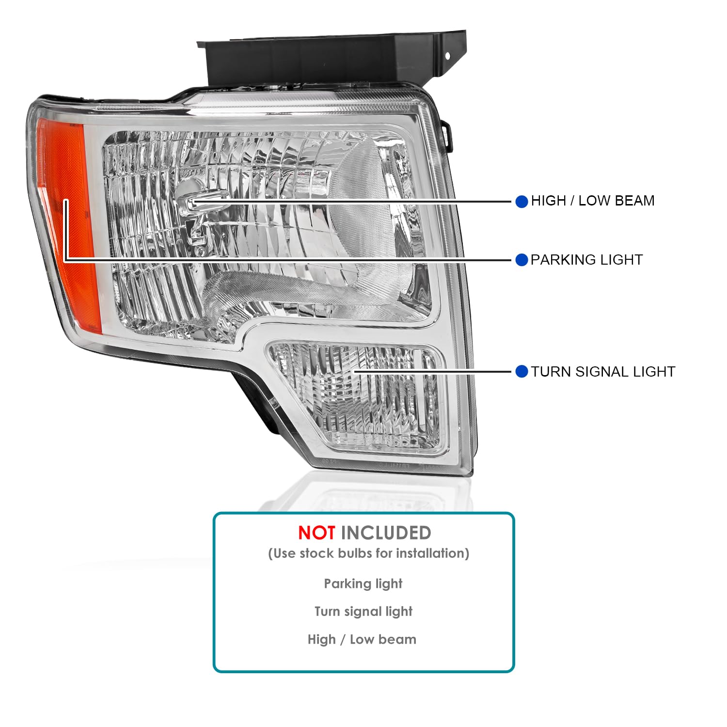 Chrome Headlights SPEC-D TUNING Compatible with 2009-2014 Ford F-150, Left + Right Pair Headlamps Assembly