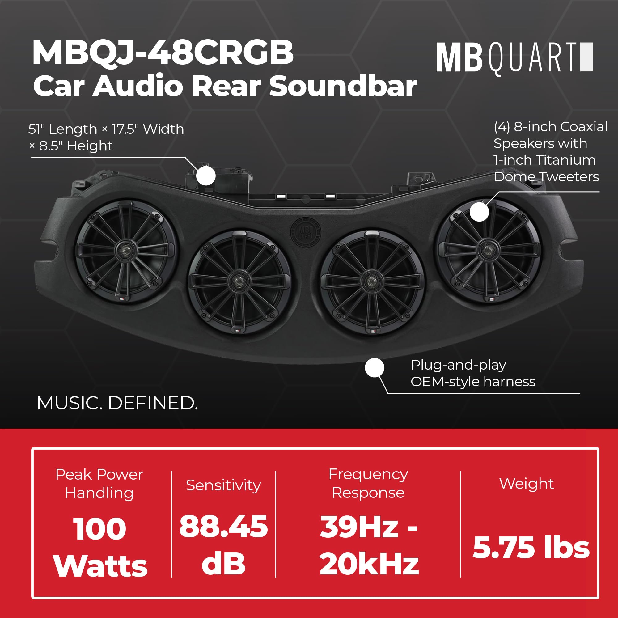 MB Quart Soundbar Rear with 8-Inch Coaxial Speakers, Titanium Tweeters, RGB Light - Compatible with Jeep Gladiator (JT) 20-23 & Wrangler (JL) 18-23