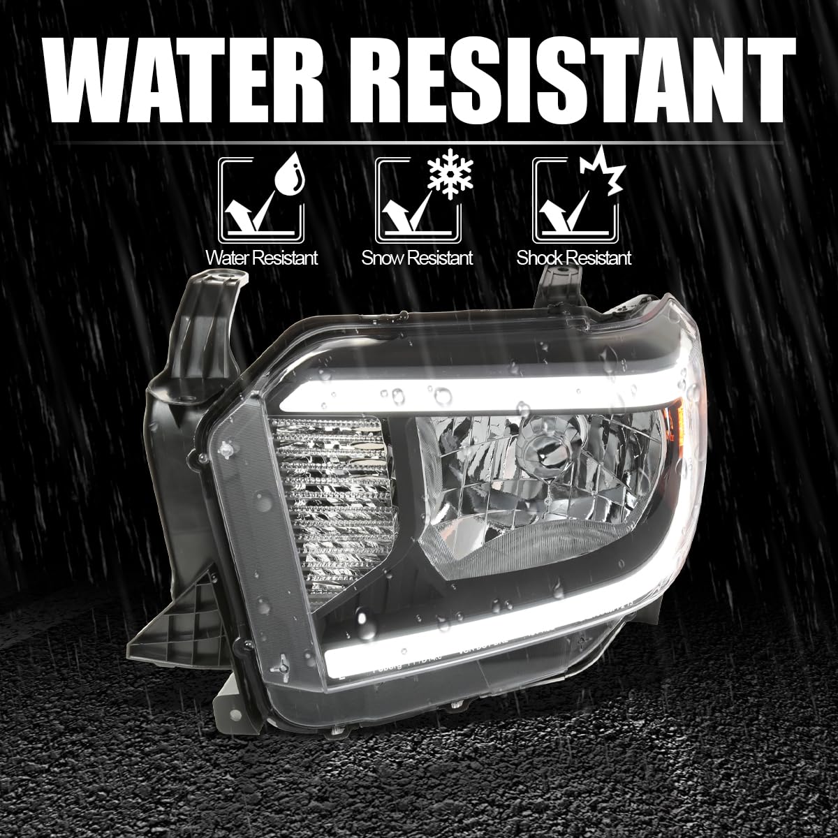 Black Headlights w/LED Tube SPEC-D TUNING Compatible with 2014-2021 Toyota Tundra, Left + Right Pair Headlamp Assembly