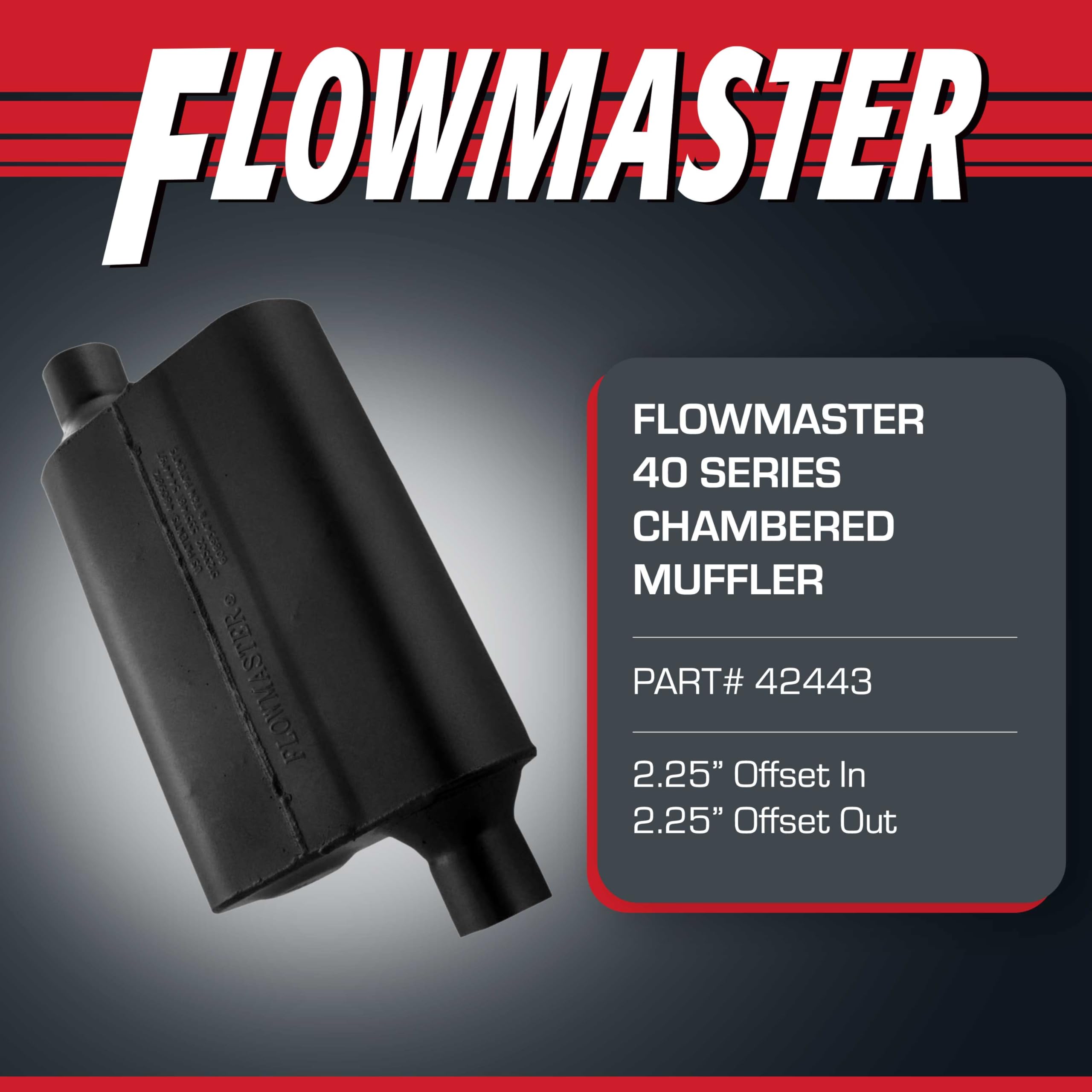 Flowmaster 40 Series Muffler Original Chambered – 2.25” Offset In / 2.25” Offset Out – Aggressive Sound – 16-Gauge Aluminized Steel – For Muscle Cars, Street Rods, Trucks & SUVs (42443)