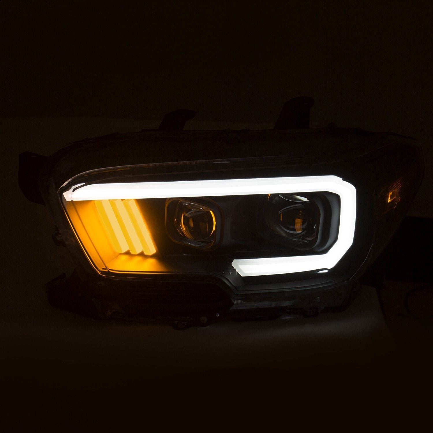 Projector Headlight Set Anzo USA 111379 Clear Lens Black Housing Plank Style Black/Amber w/LED DRL Pair