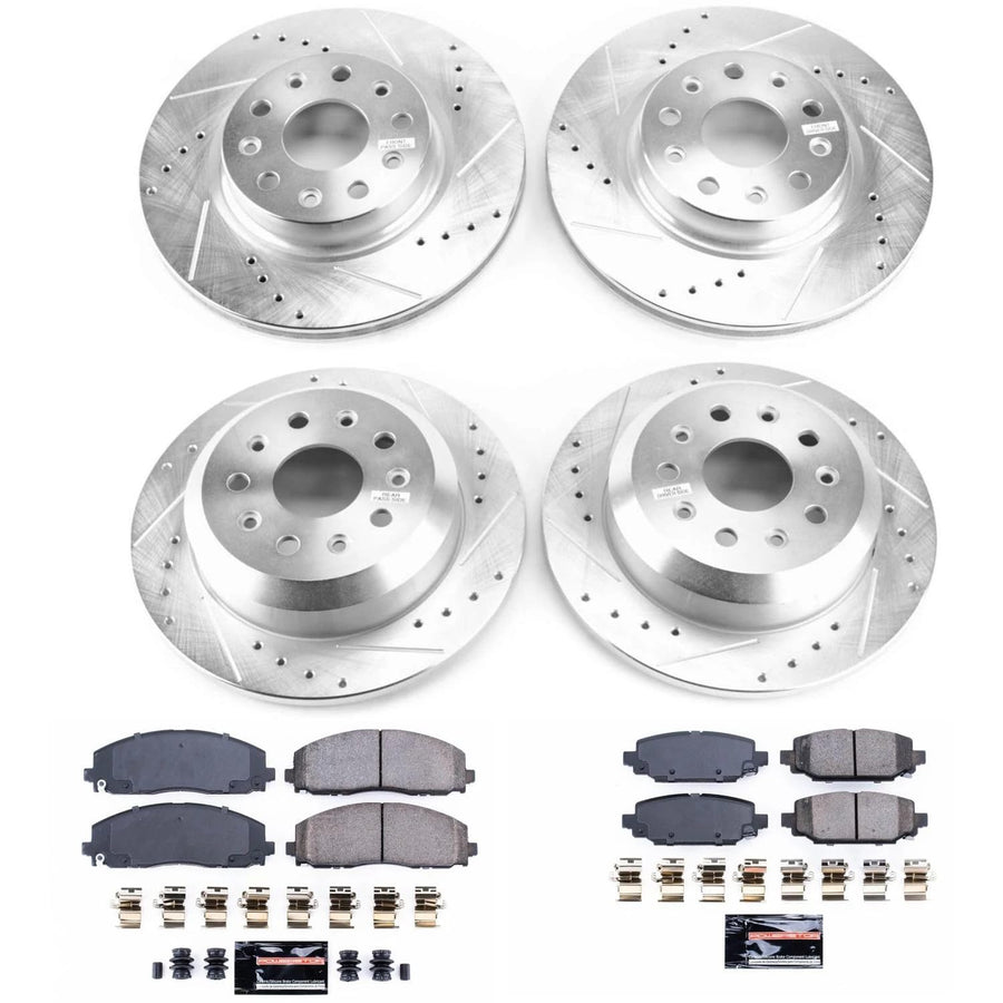 Power Stop K7939 Z23 Carbon Fiber Brake Pads Front and Rear with Drilled and Slotted Brake Rotors Kit For 2019 2020 2021 2022 Jeep Wrangler [Application Specific]