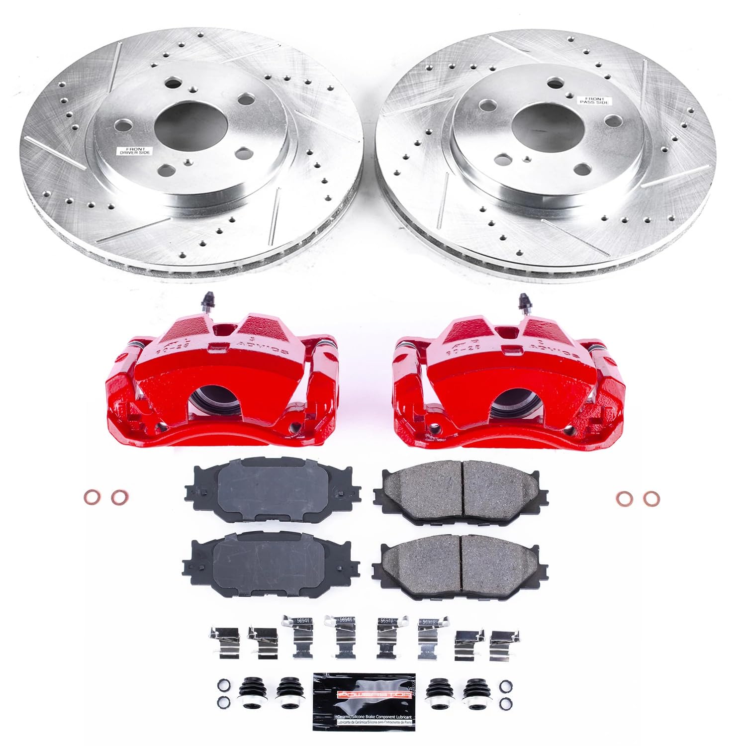 Power Stop Z23 Evolution KC2406 Front Brake Kit-Drilled/Slotted Rotors, Carbon Ceramic Brake Pads & Calipers For Lexus IS250 2006-2015 [Model Specific]