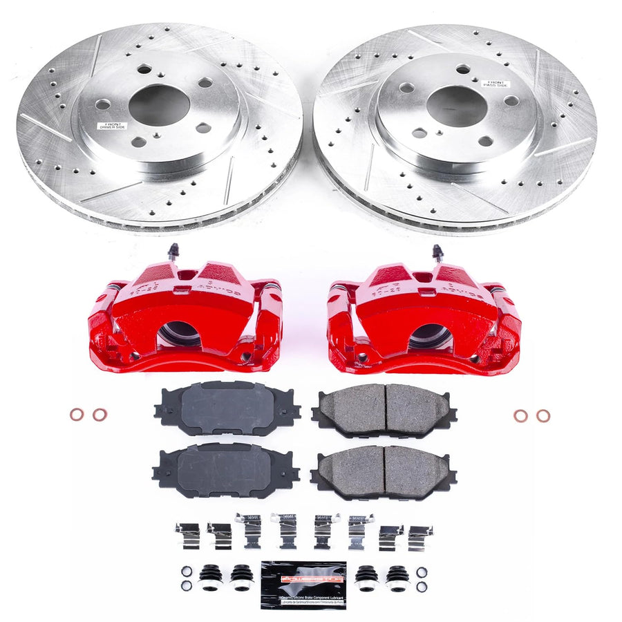 Power Stop Z23 Evolution KC2406 Front Brake Kit-Drilled/Slotted Rotors, Carbon Ceramic Brake Pads & Calipers For Lexus IS250 2006-2015 [Model Specific]