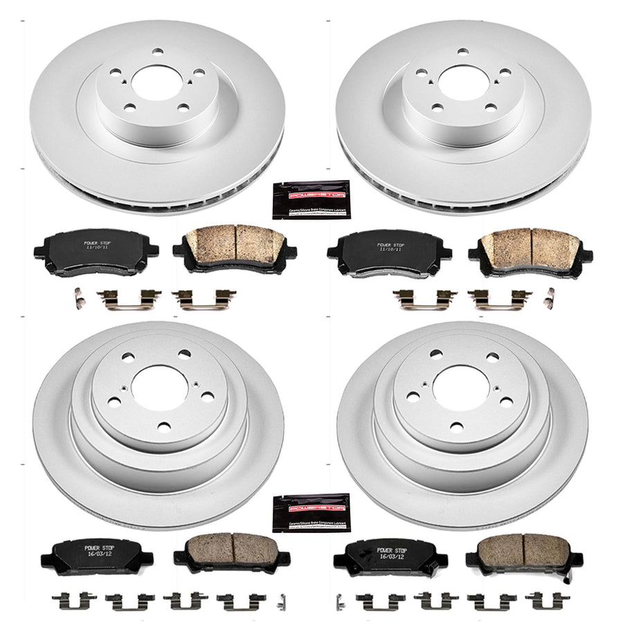 Power Stop CRK2371 Brake Rotor & Coated Ceramic Brake Pads- front & rear For Subaru Impreza 2002-2003 [Model Specific]