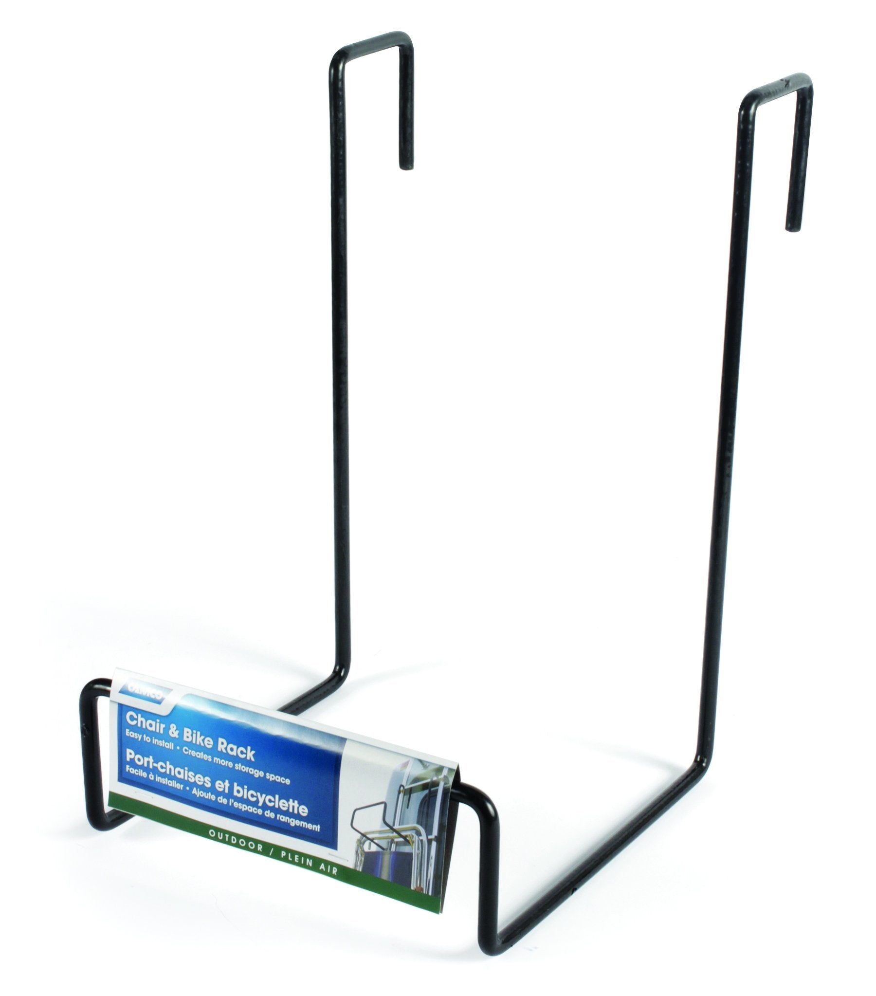 Camco - Heavy Duty 21029 Chair Rack- Hook on RV Ladder to Support Folding Chairs, Picnic Chairs, and Beach Chairs During Travel- Black (51490)