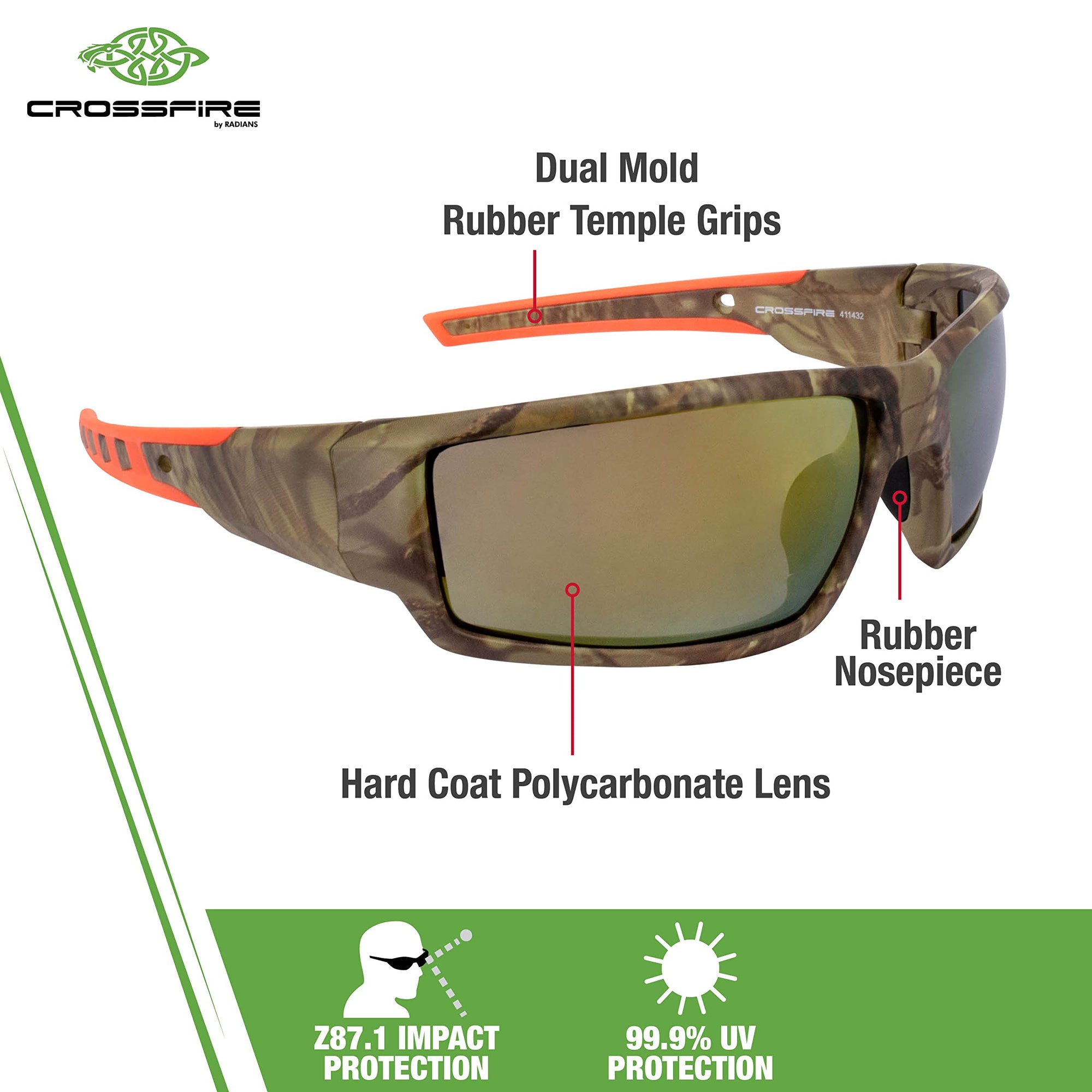 Safety Glasses Crossfire 411432, Gold Mirror Lens, One Size
