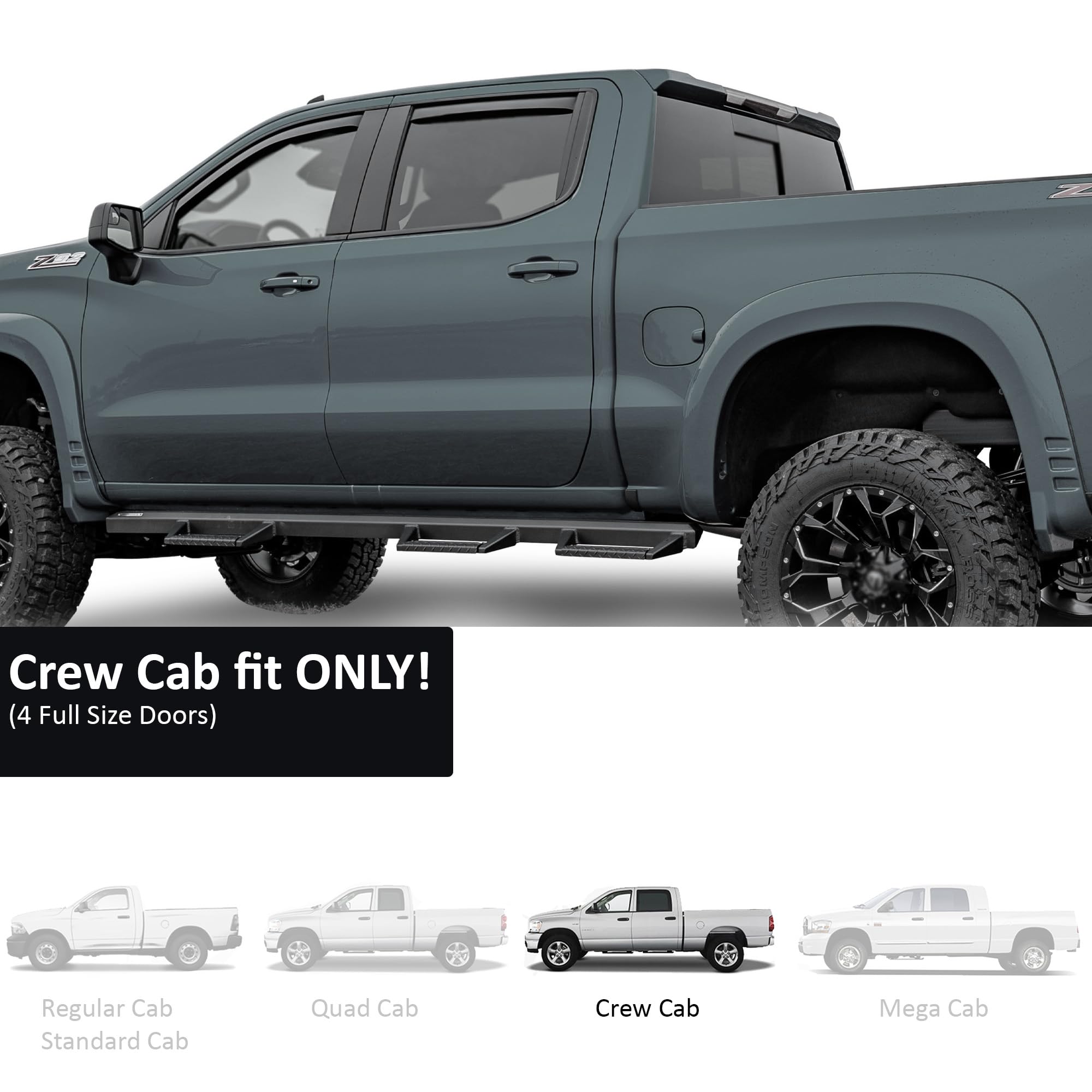 Off Road Black Horse [BHOR] in Channel Rain Guards/Wind Deflectors Compatible with 2023-2024 Chevrolet Colorado|2023-2024 GMC Canyon Crew Cab Smoke 4 PCs - 1494218IN