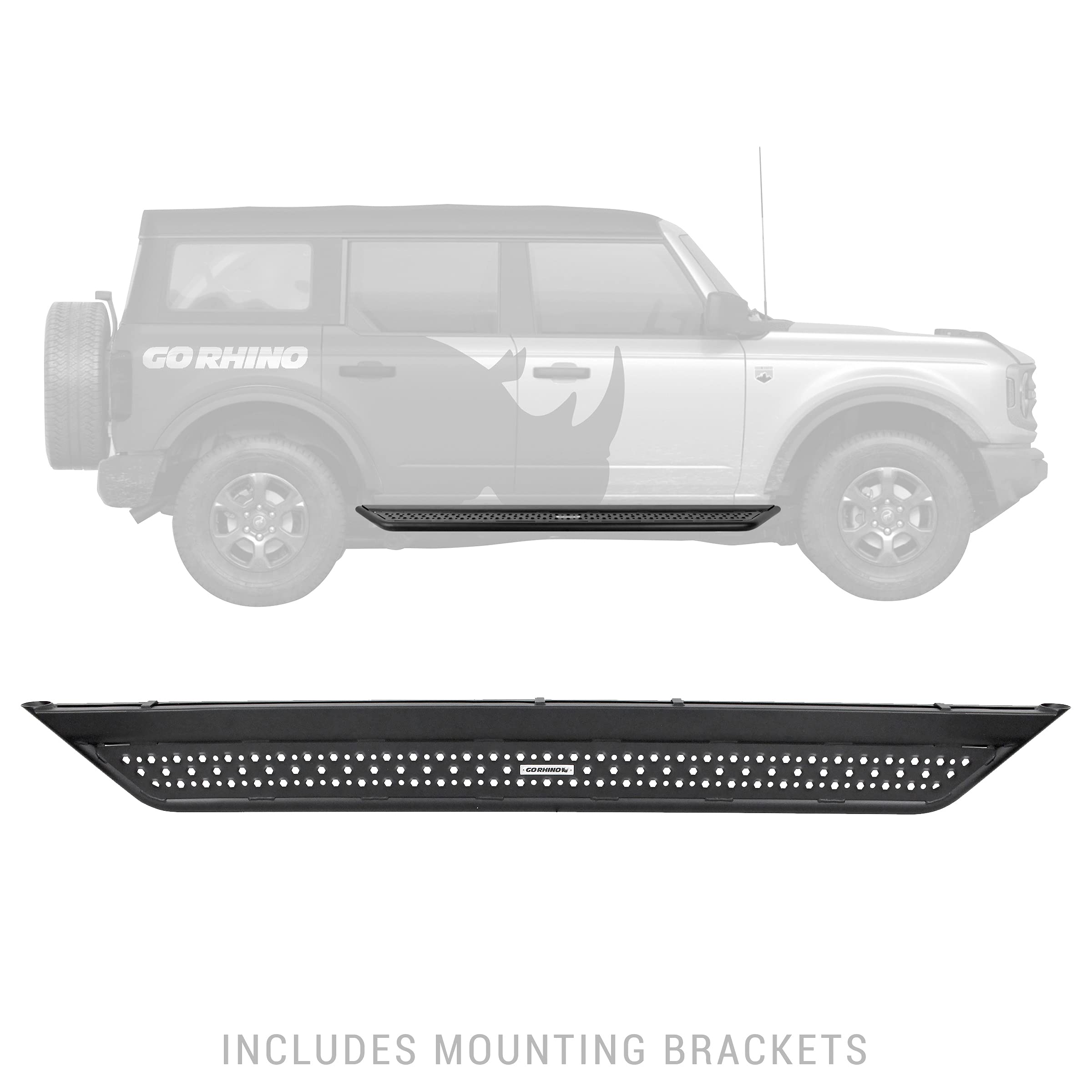 Dominator Xtreme Go Rhino D6 Sidestep & Brackets | Mild Steel, Textured Black | D64129T | Fits 2021 - 2025 Ford Bronco 2-Door (Excludes Bronco Sport)