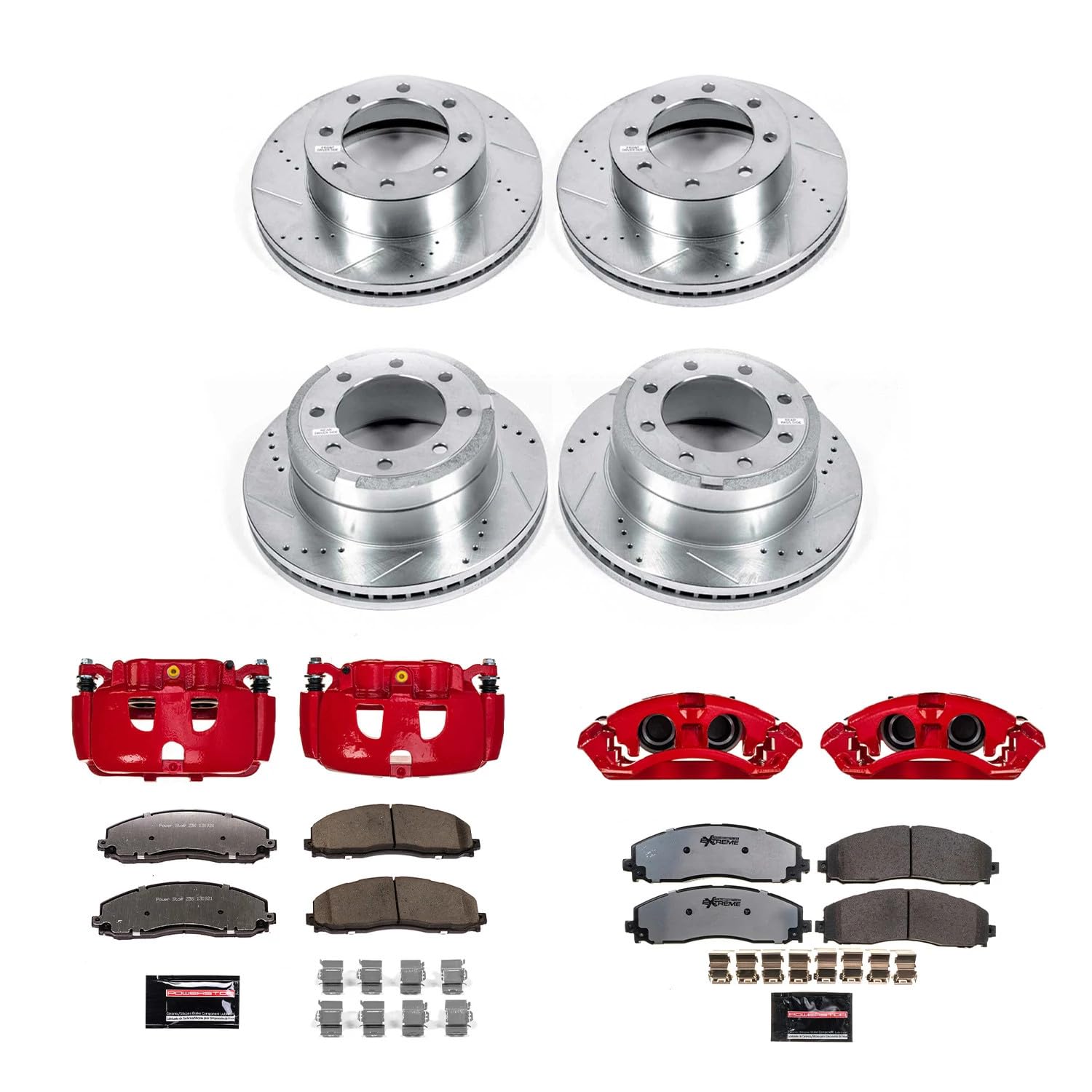 Power Stop KC6405-36 Front and Rear Z36 Truck and Tow Brake Pad and Rotor Kit with Red Powder Coated Calipers
