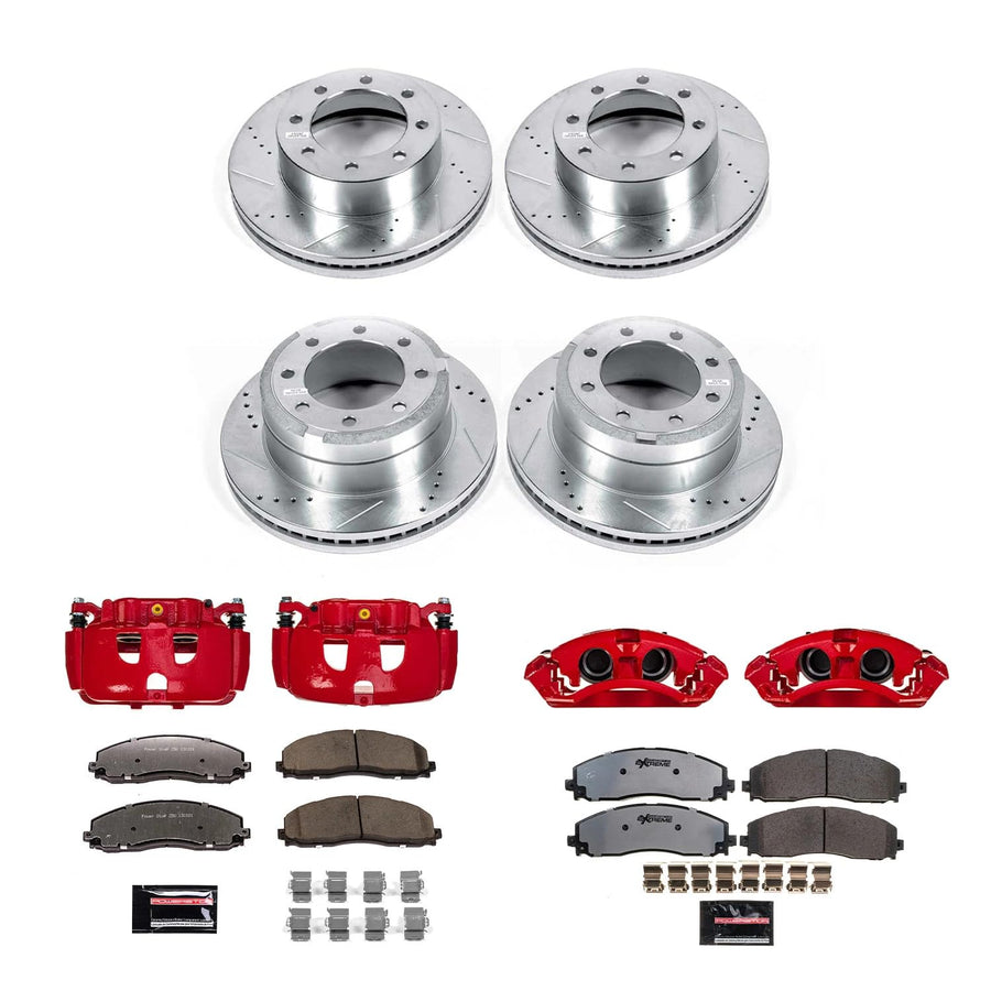 Power Stop KC6405-36 Front and Rear Z36 Truck and Tow Brake Pad and Rotor Kit with Red Powder Coated Calipers