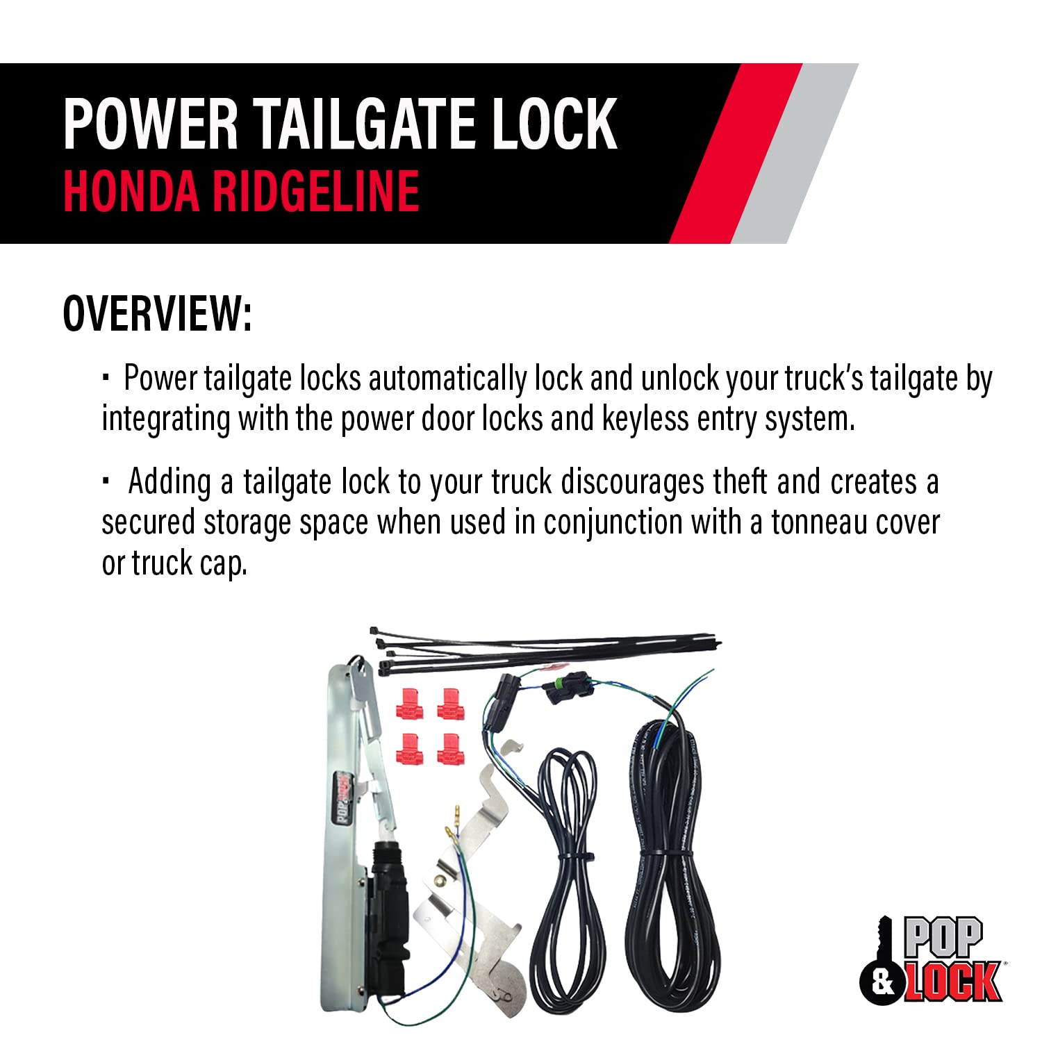 Power Tailgate Lock - Pop & Lock for Honda Ridgeline, Fits 2005 – 2019 Models (PL8600, Works with or Without Backup Camera)