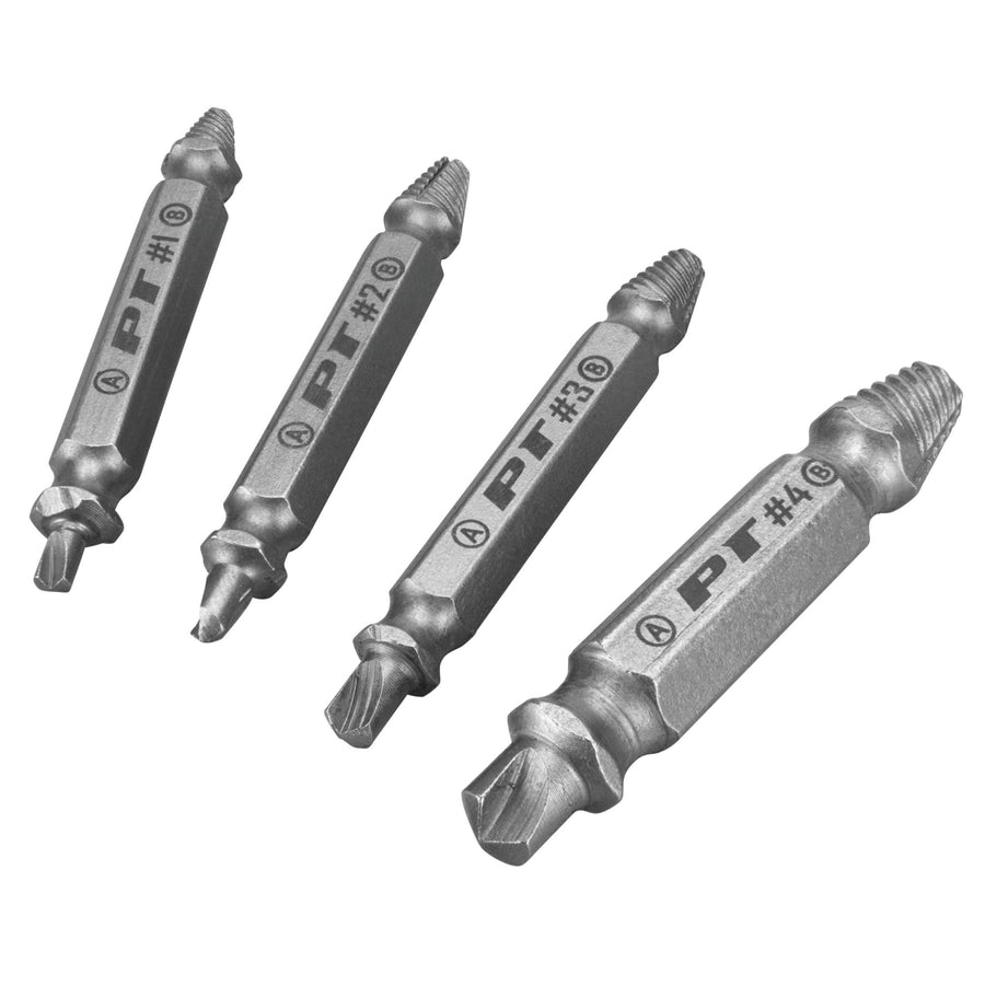 W491 Performance Tool X-Trax Screw Remover Set (4 Pieces) - Removes Stripped or Broken Screws, Dual Tips, Hardened Alloy