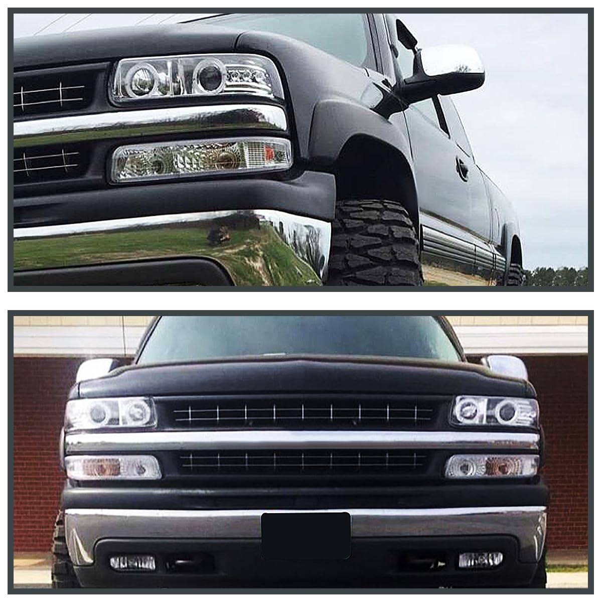 Chrome LED Halo Projector Headlights + Bumper Lights SPEC-D TUNING Compatible with 1999-2002 Chevy Silverado 2000-2006 Tahoe, Left + Right Pair Headlamps Assembly