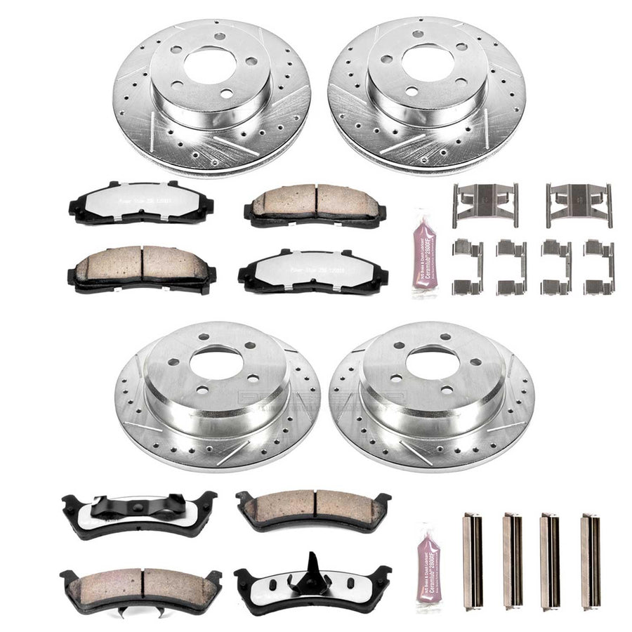 Power Stop Brake Kit Front and Rear For 1995 1996 1997 1998 1999 2000 2001 Ford Explorer - Truck & Tow Carbon Fiber Ceramic Pads & Drilled and Slotted Rotors Replacement, K1861-36