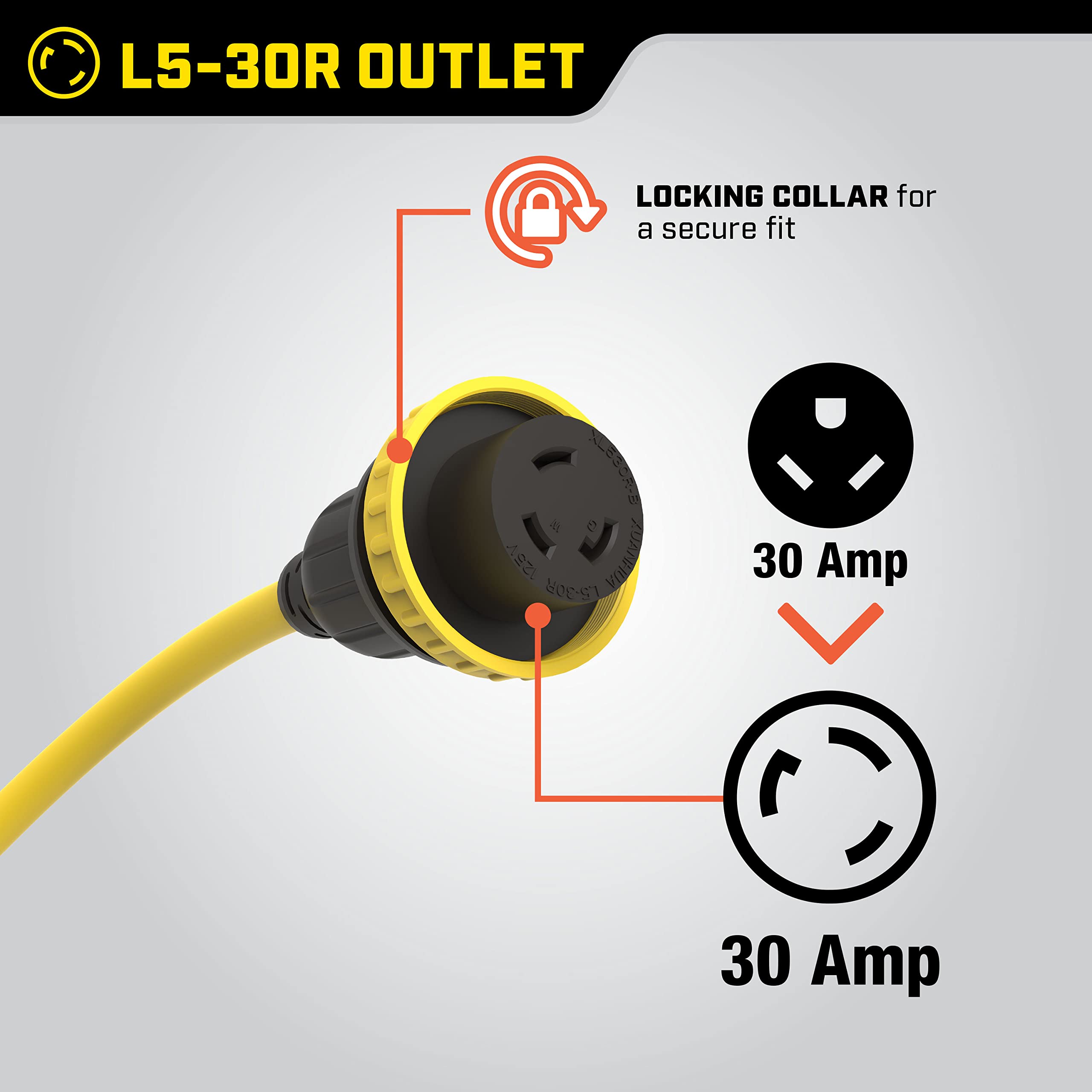 30-Foot Champion Power Equipment 30-Amp 125-Volt RV Generator Power Cord, (TT-30P to L5-30R)