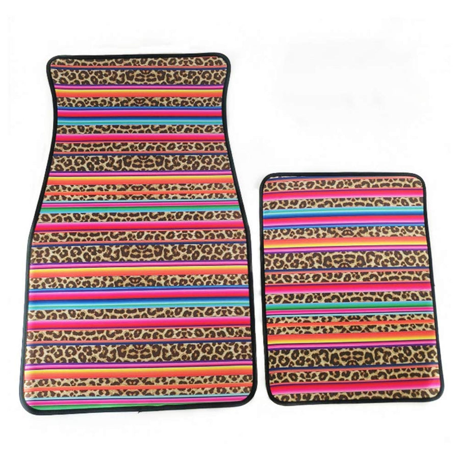 HilMe Car Mats, Waterproof 2pcs non-slip Neoprene Universal Car Floor carpet with black edge Sunflower, Leopard Print