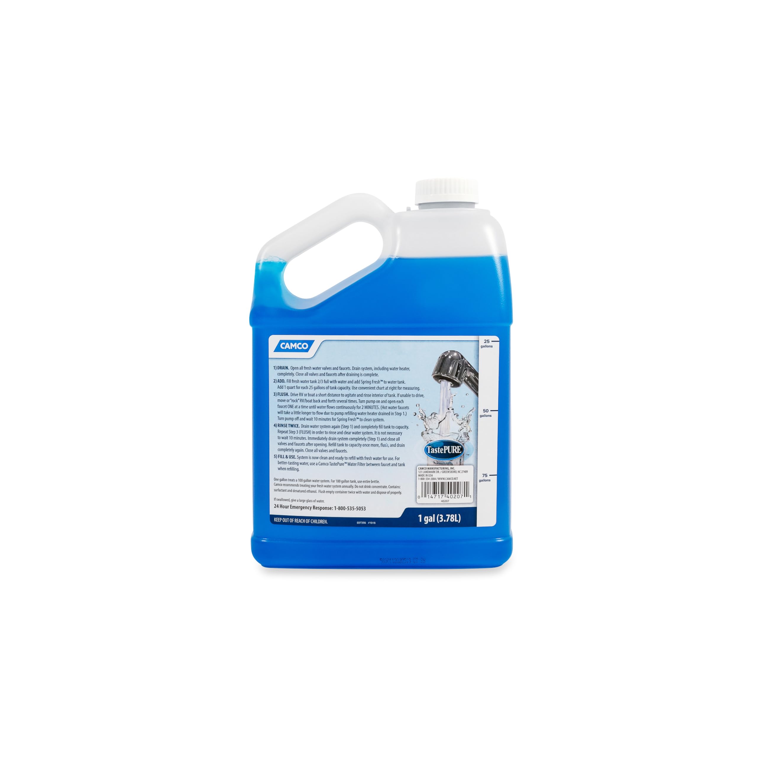 Camco Spring Fresh TastePURE Water System Cleaner and Deodorizer for RV and Marine | Cleans and Freshens Water Lines | Great for Dewinterizing - 1 Gallon (40207)