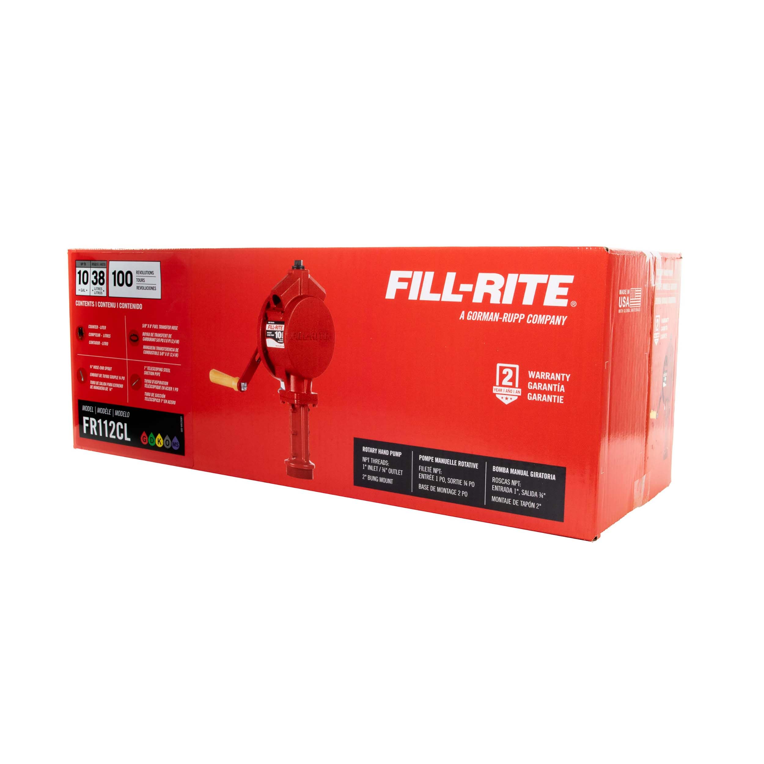Fill-Rite Fuel Transfer Rotary Hand Pump FR112CL w/Liter Counter, Discharge Hose, Nozzle Spout, & Suction Pipe