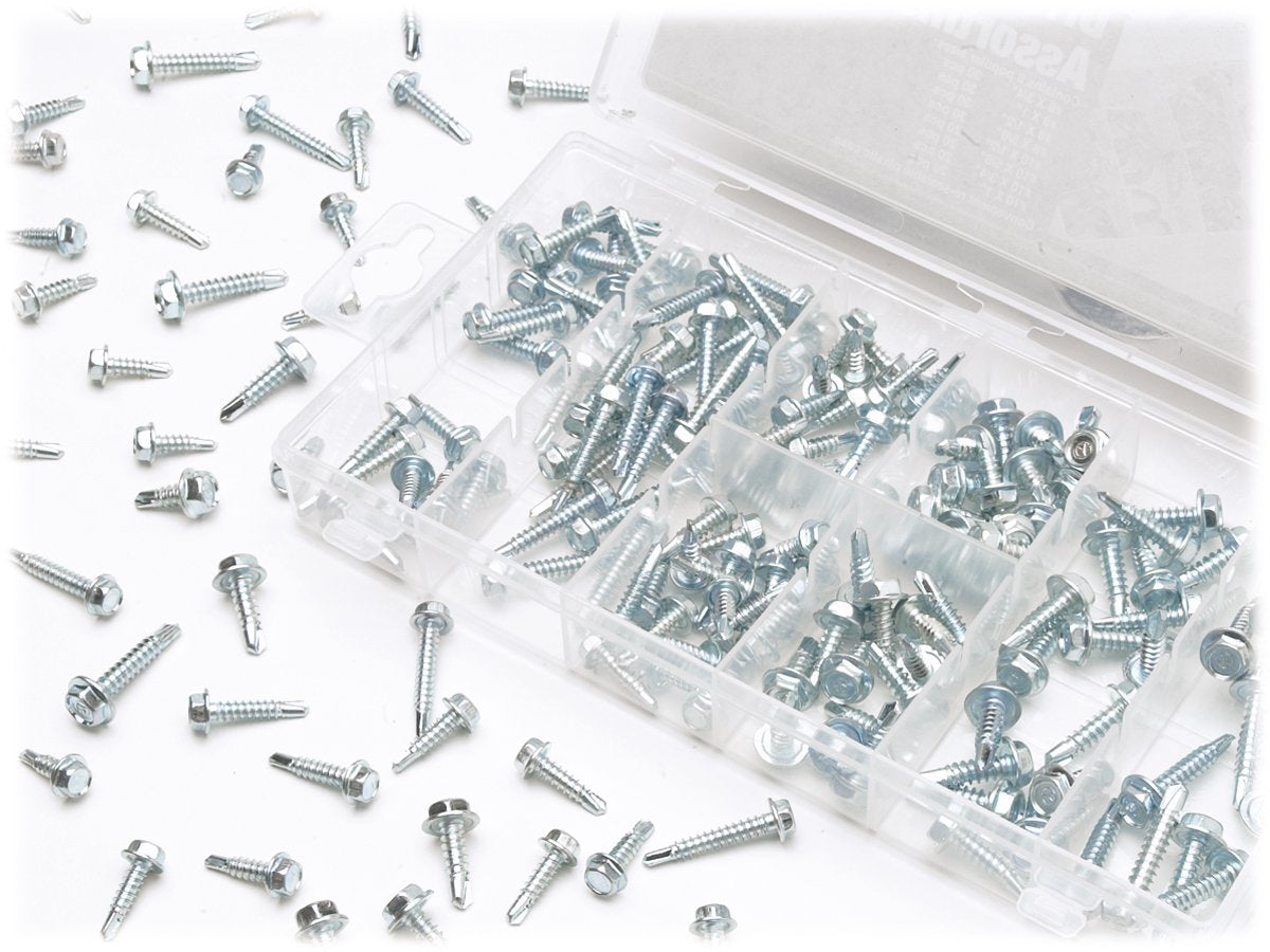 W5220 Performance Tool 200pc Hex Washer Self Drilling Assortment With Case