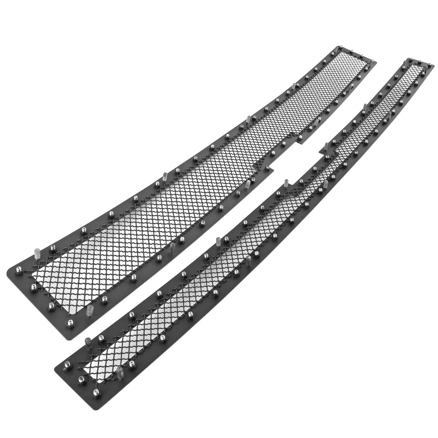 Spec-D Tuning Black Studded Rivet Style S/S Hood Grille Insert 2PCs Compatible with 2014-2015 Chevy Silverado 1500