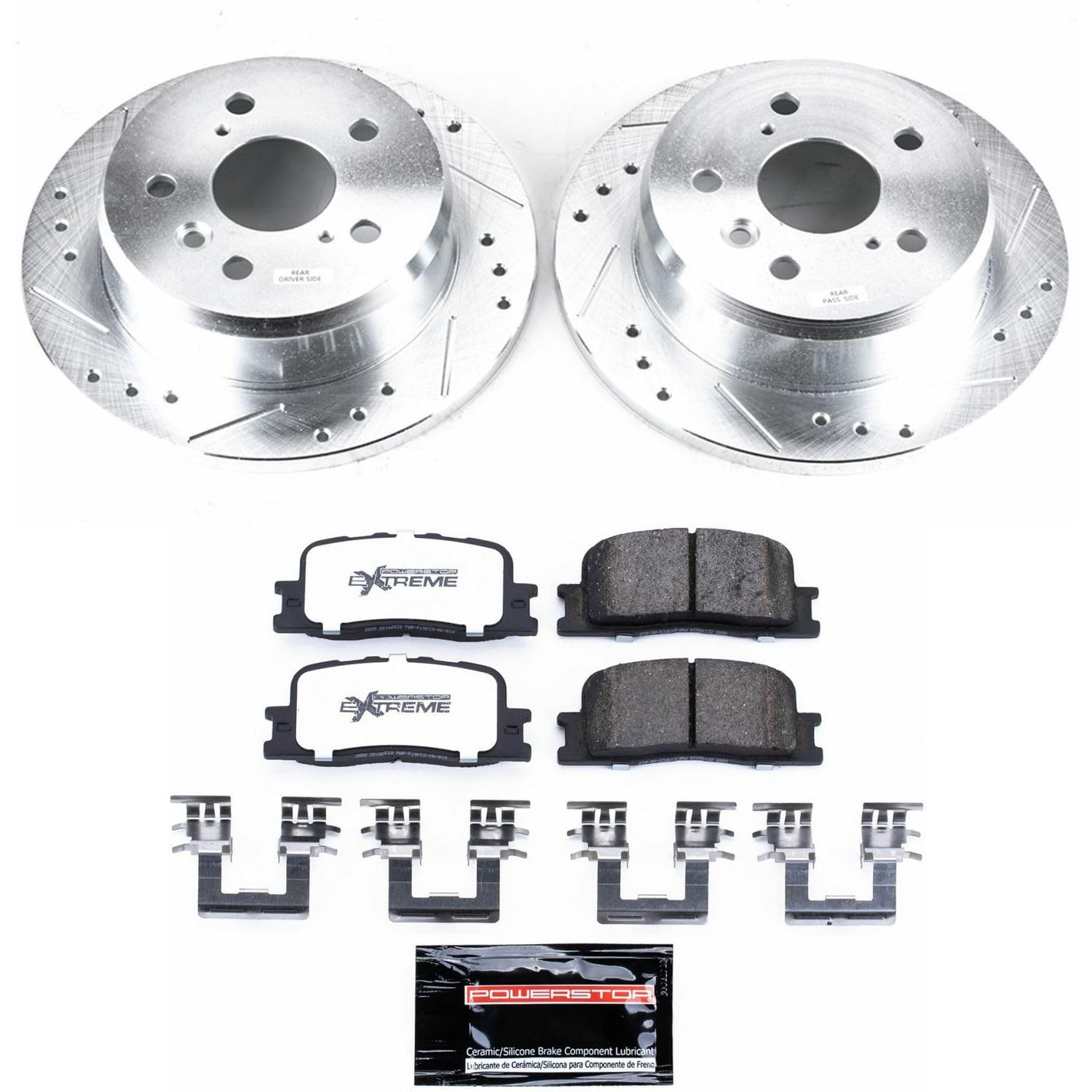 Power Stop Brake Kit Rear For 2002 2003 Lexus ES300 2004 2005 2006 Lexus ES330 - Truck & Tow Carbon Fiber Ceramic Pads & Drilled and Slotted Rotors Replacement, K2418-36