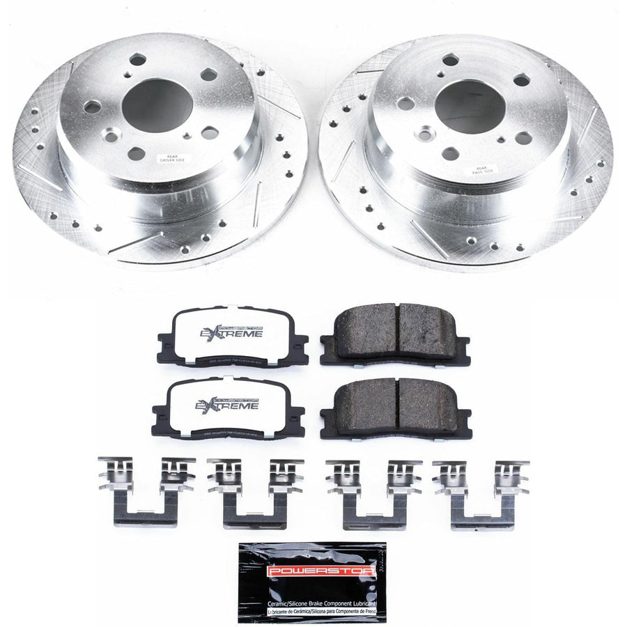 Power Stop Brake Kit Rear For 2002 2003 Lexus ES300 2004 2005 2006 Lexus ES330 - Truck & Tow Carbon Fiber Ceramic Pads & Drilled and Slotted Rotors Replacement, K2418-36