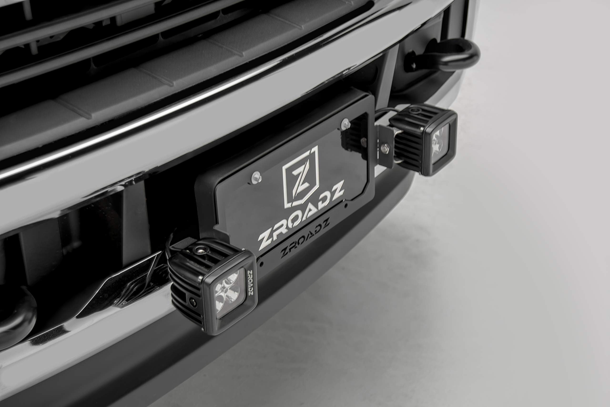 ZROADZ LED License Plate Frame Universal Bracket KIT- Black Mild Steel - Bolt-ON Includes (2) 3 Inch Pod Lights and Harness PN#Z310005-KIT