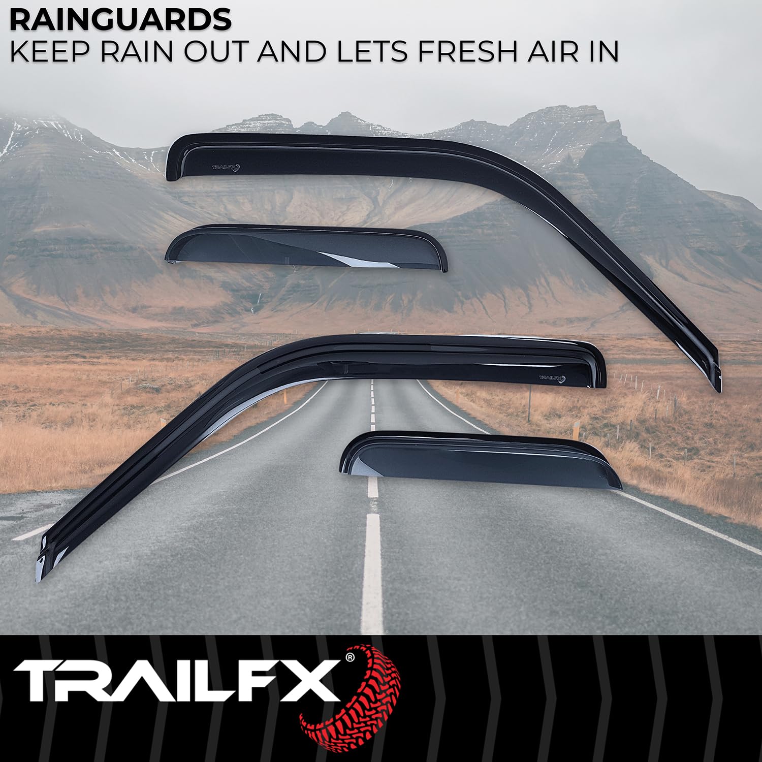 TrailFX Rainguards Smoked Window Vents Fits 1988-1999 Chevrolet C1500 Extended Cab Low Profile Tape-On Acrylic Outside Channel Mount Set of 4 TrailFX 4231H 4 Piece Set