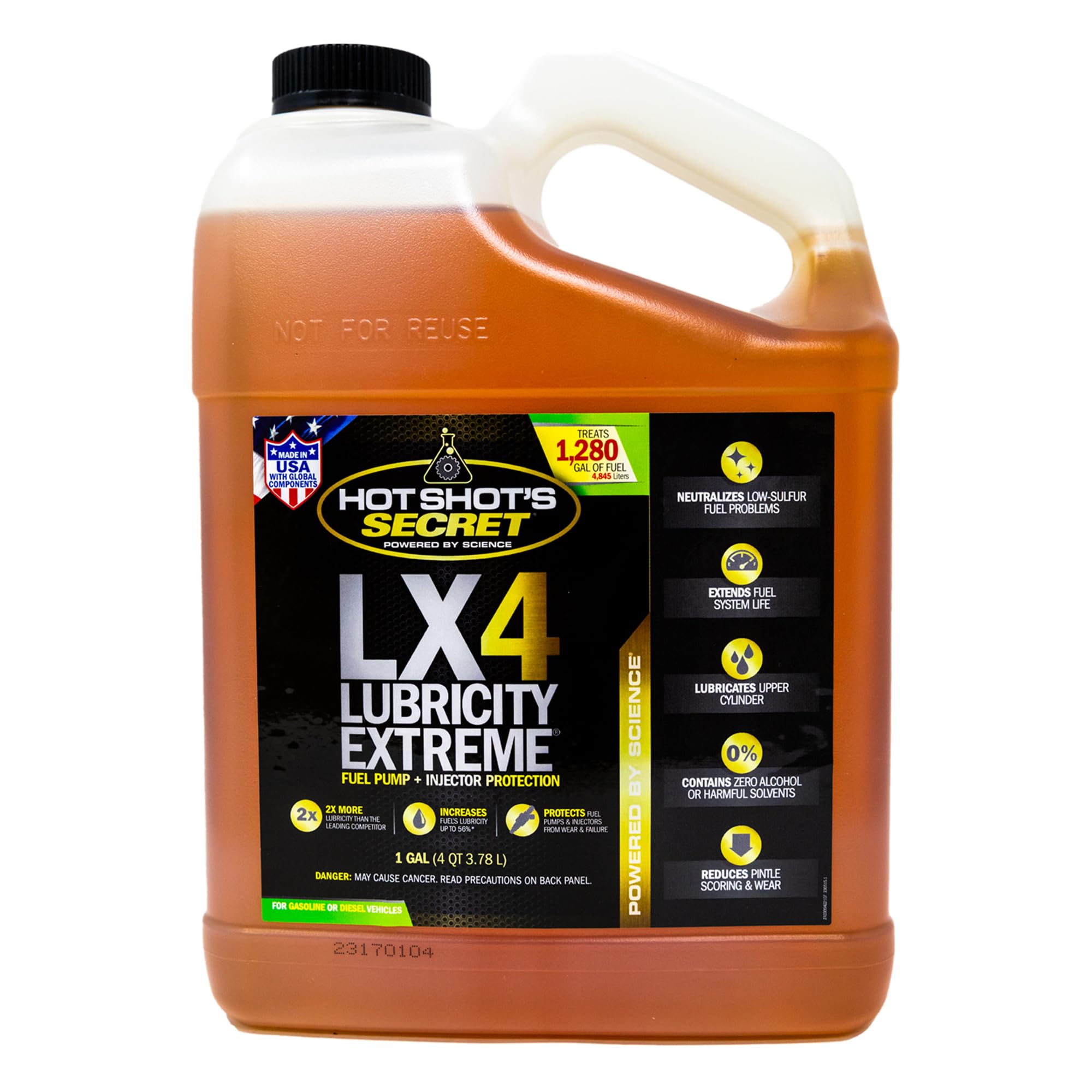 Hot Shot's Secret LX4 Extreme Lubricity 1 Gallon, Fuel Treatment for All Engines, Gasoline & Diesel Additive, Fuel Additive Increases Lubricity, Protects & Extends Fuel System Life