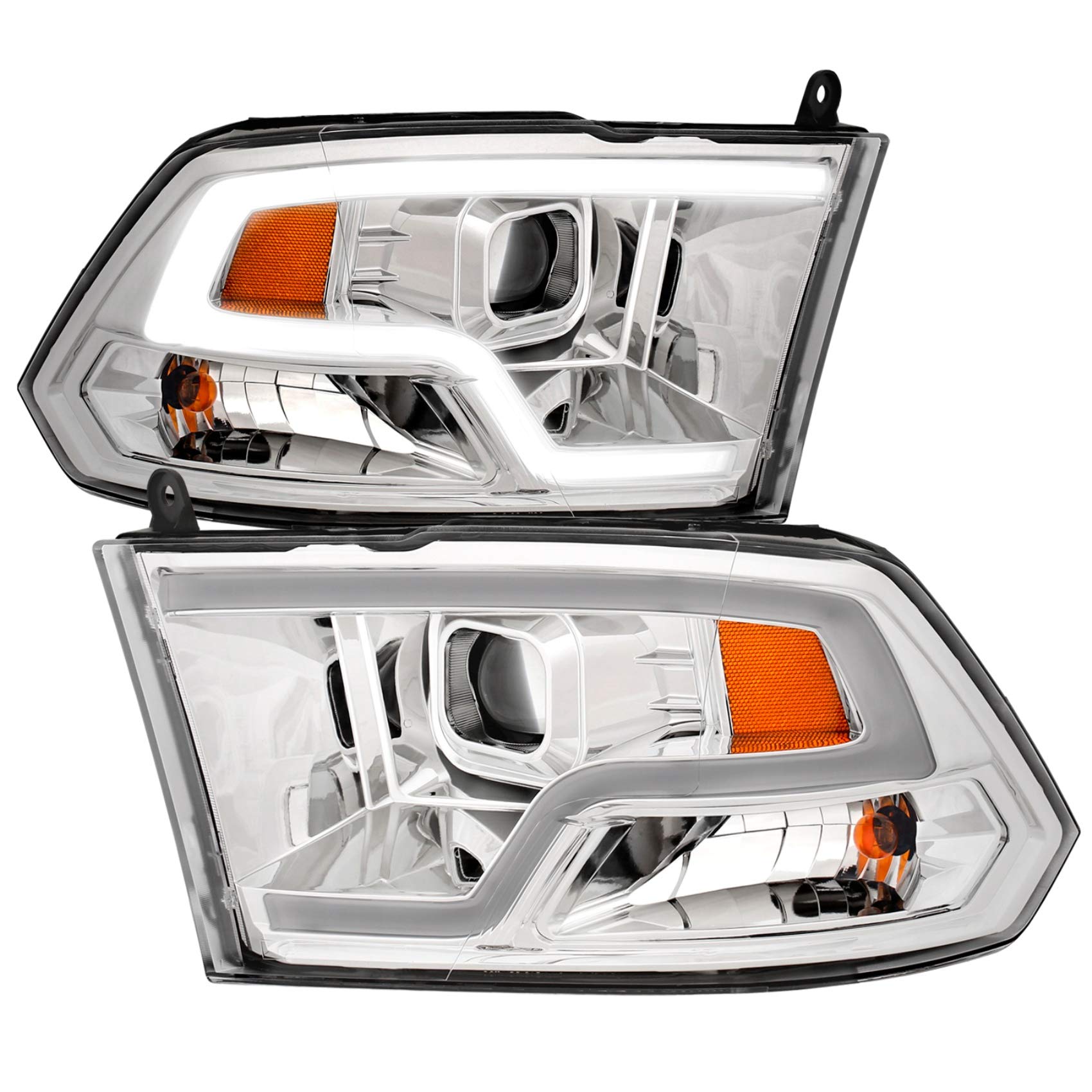 DODGE RAM 09-18 Anzo USA PROJECTOR PLANK STYLE HEADLIGHT w/HALO CHROME CLEAR AMBER