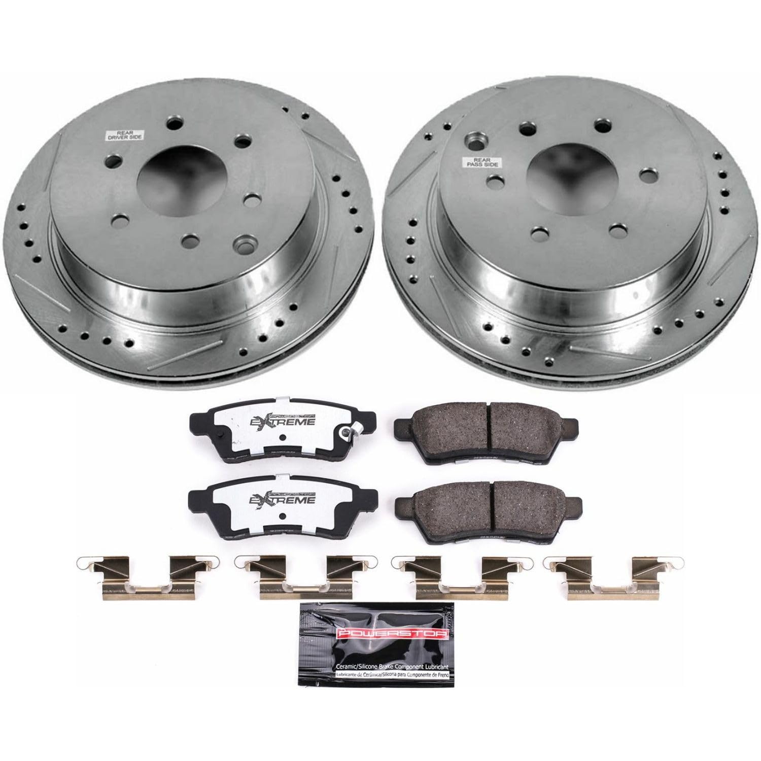 Rear Power Stop K4621-36 Z36 Truck & Tow Brake Kit, Carbon Fiber Ceramic Brake Pads and Drilled/Slotted Brake Rotors For Nissan Frontier, Nissan Xterra, Suzuki Equator [Model Specific]