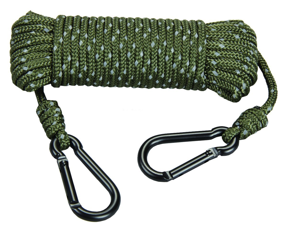 30ft Heavy Duty Reflective Treestand Rope - Hunters Specialties Hunting Large-Diameter Rope with 2 Carabiner Clips